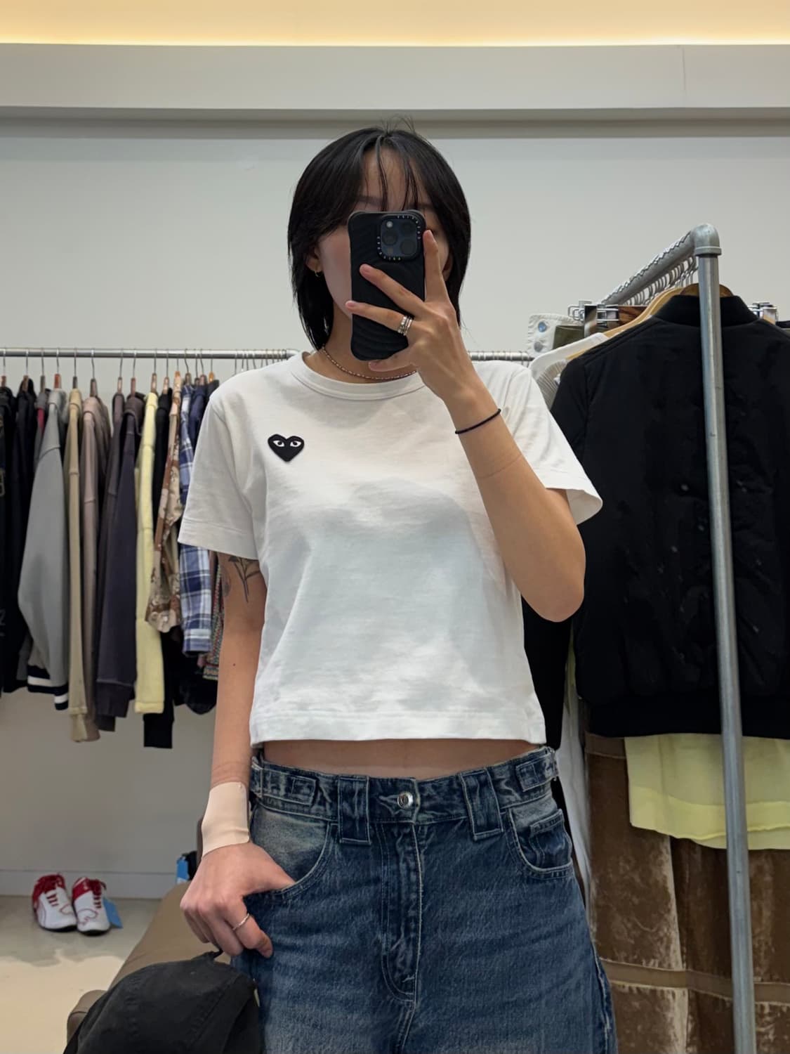꼼데가르송 플레이 블랙하트 반팔 크롭티 상품이미지5