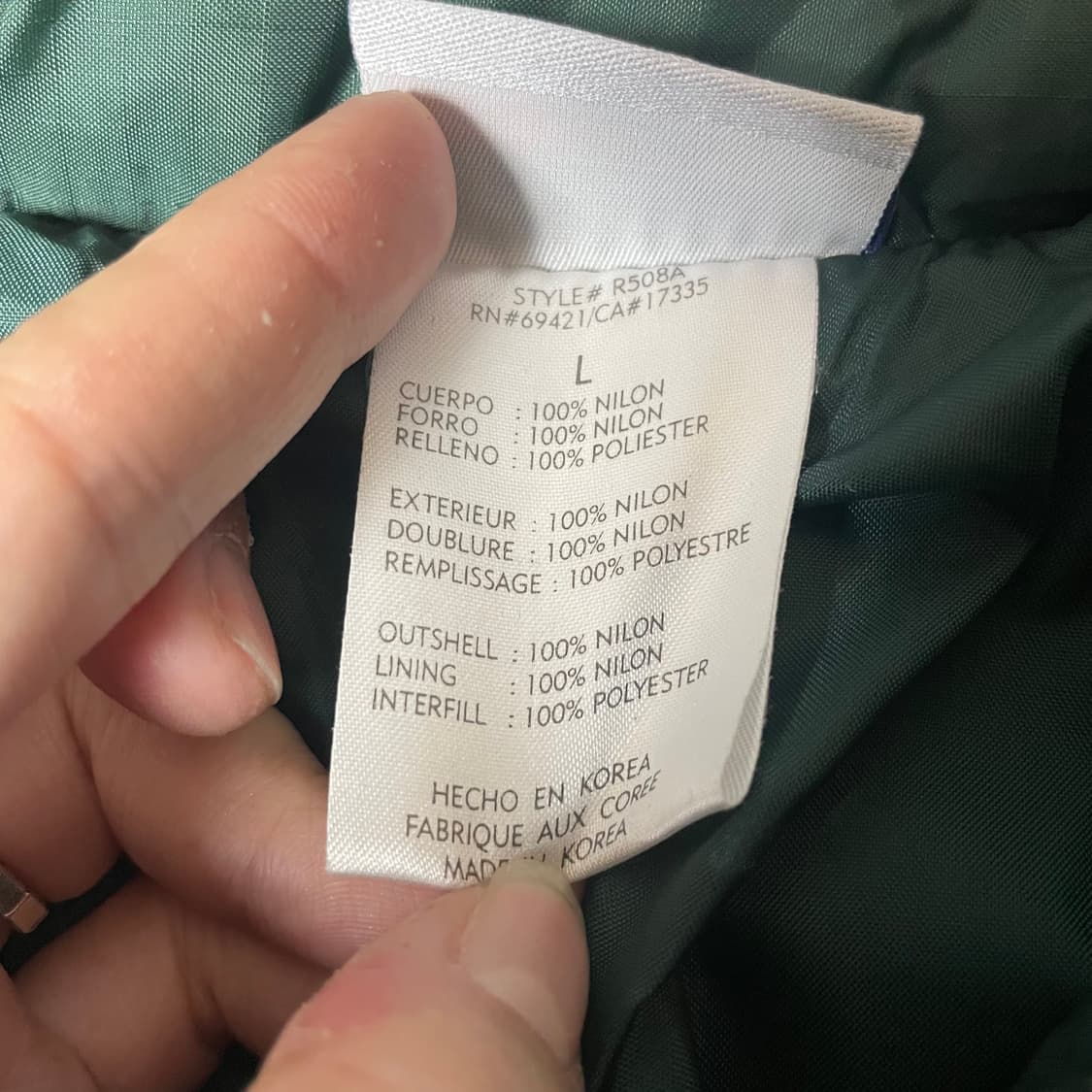 리복 빈티지 뉴욕제츠 다크그린 NFL 누빔 패딩 L 상품이미지7