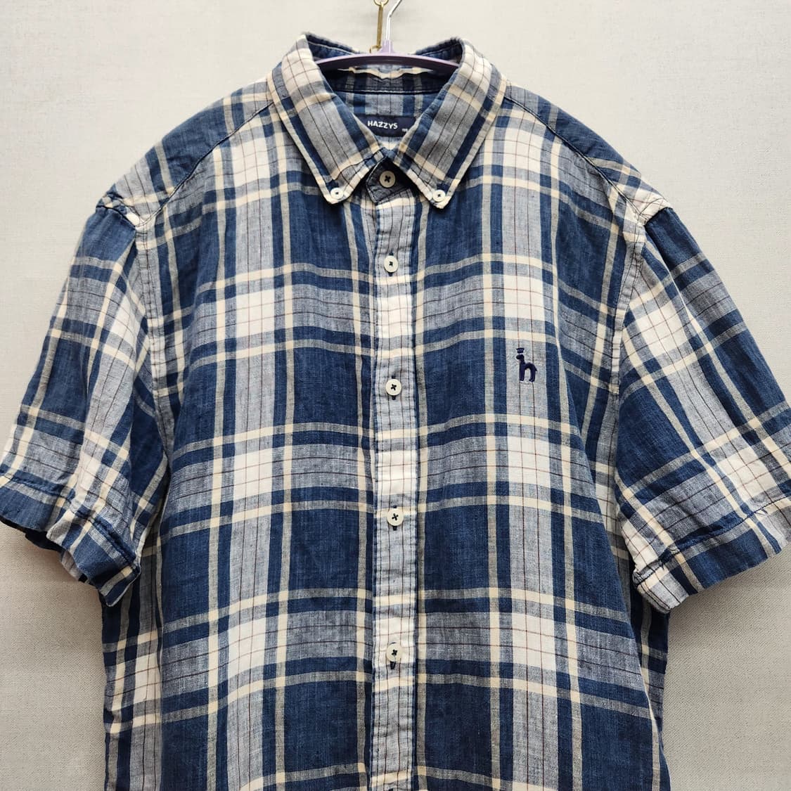 헤지스 로고 린넨 체크 반팔셔츠 105(L) 남여공용 상품이미지2