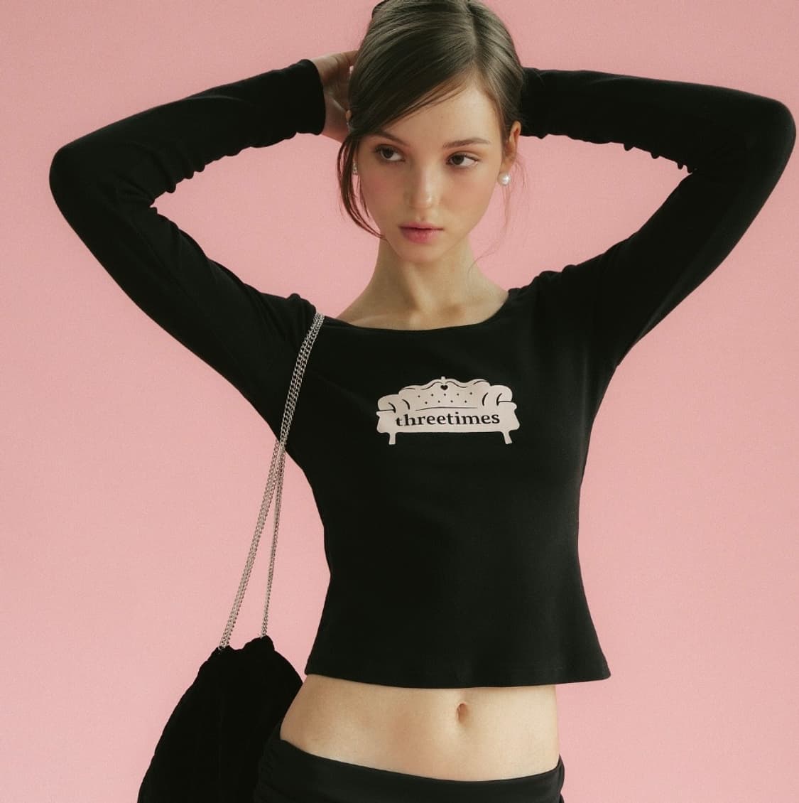 쓰리타임즈 pink sofa tee black 상품이미지1