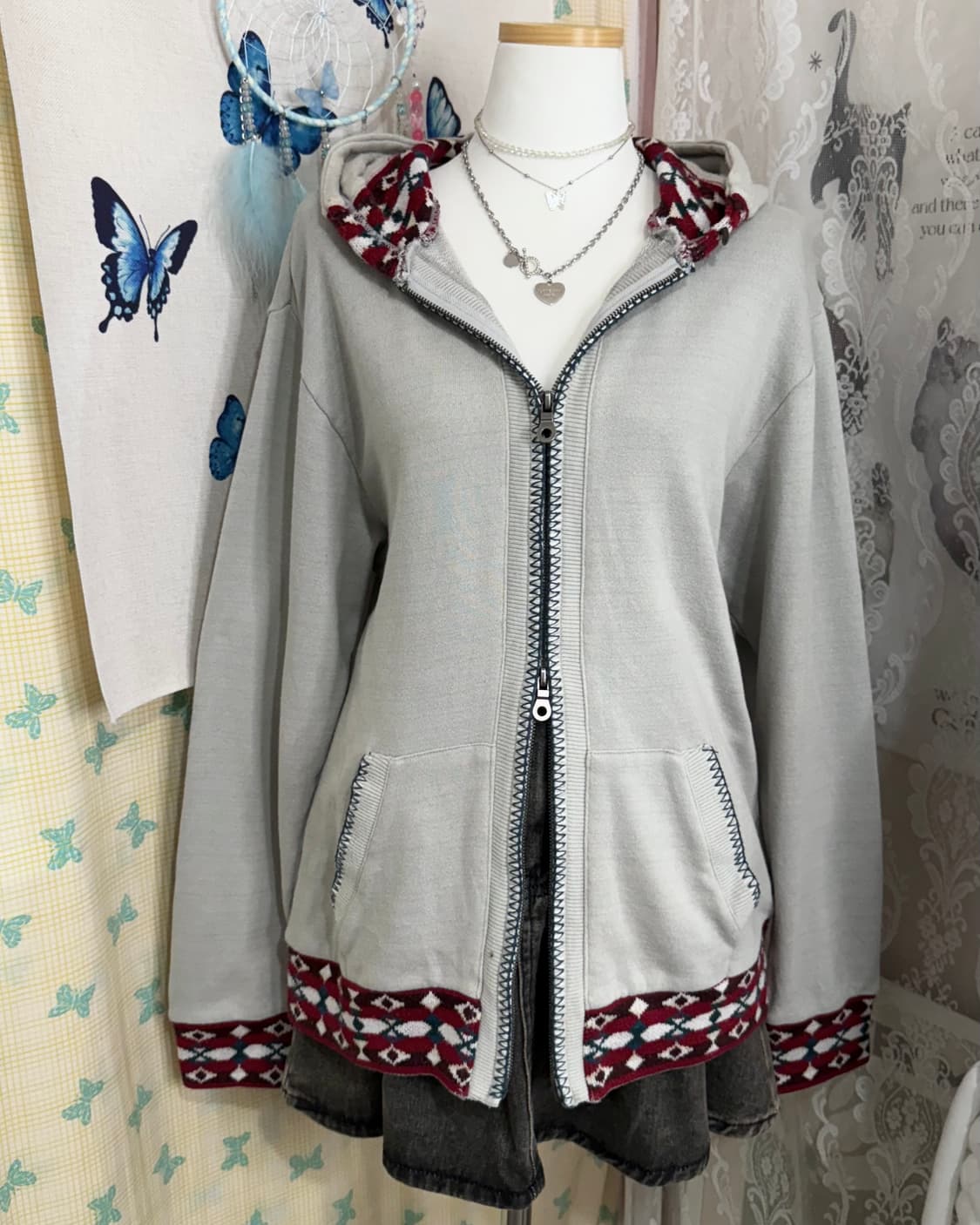 민트 에스닉 투웨이 후드 집업 상품이미지7