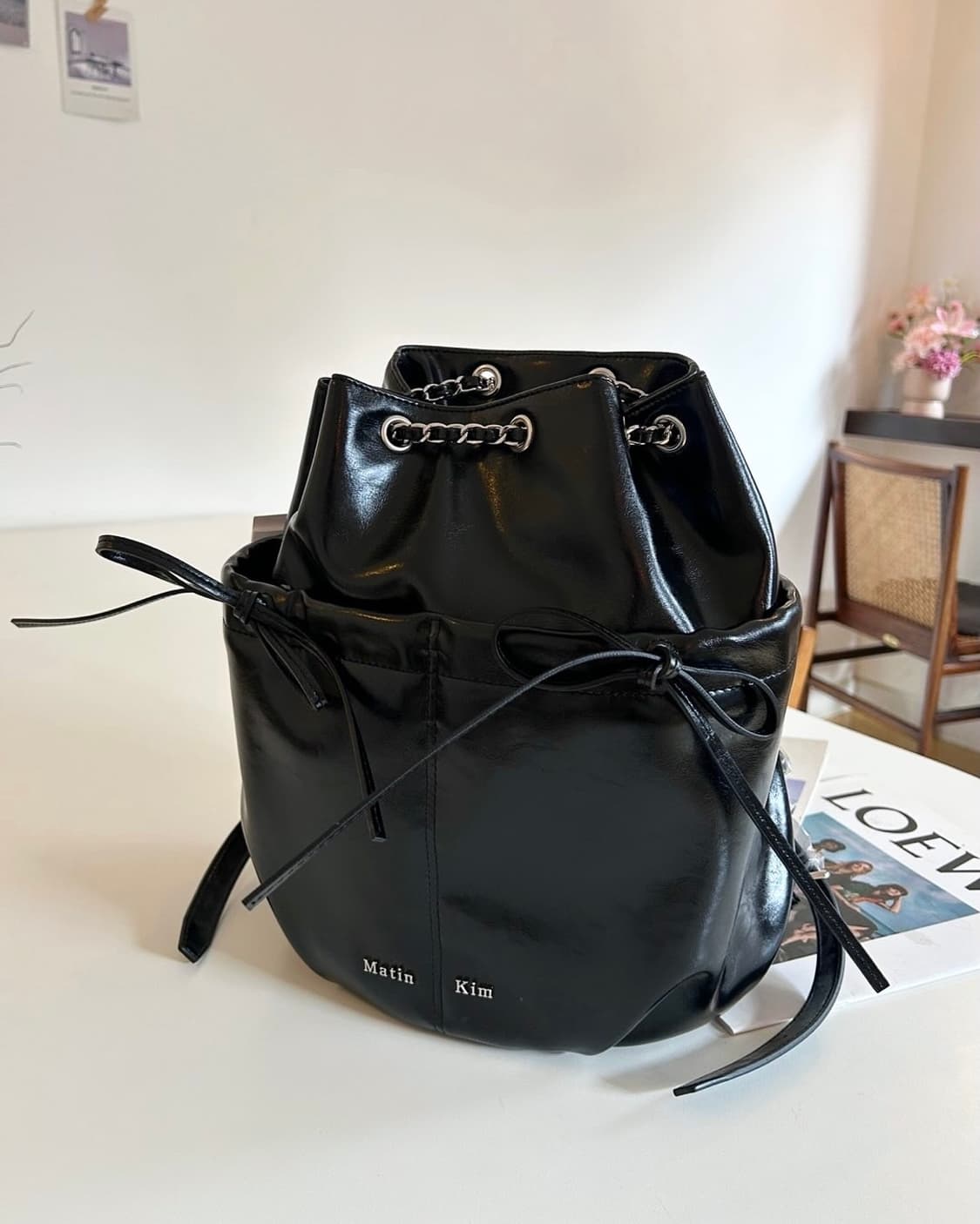 [OS] 마뗑킴 드로우 스트링 리본 백팩 블랙 상품이미지7