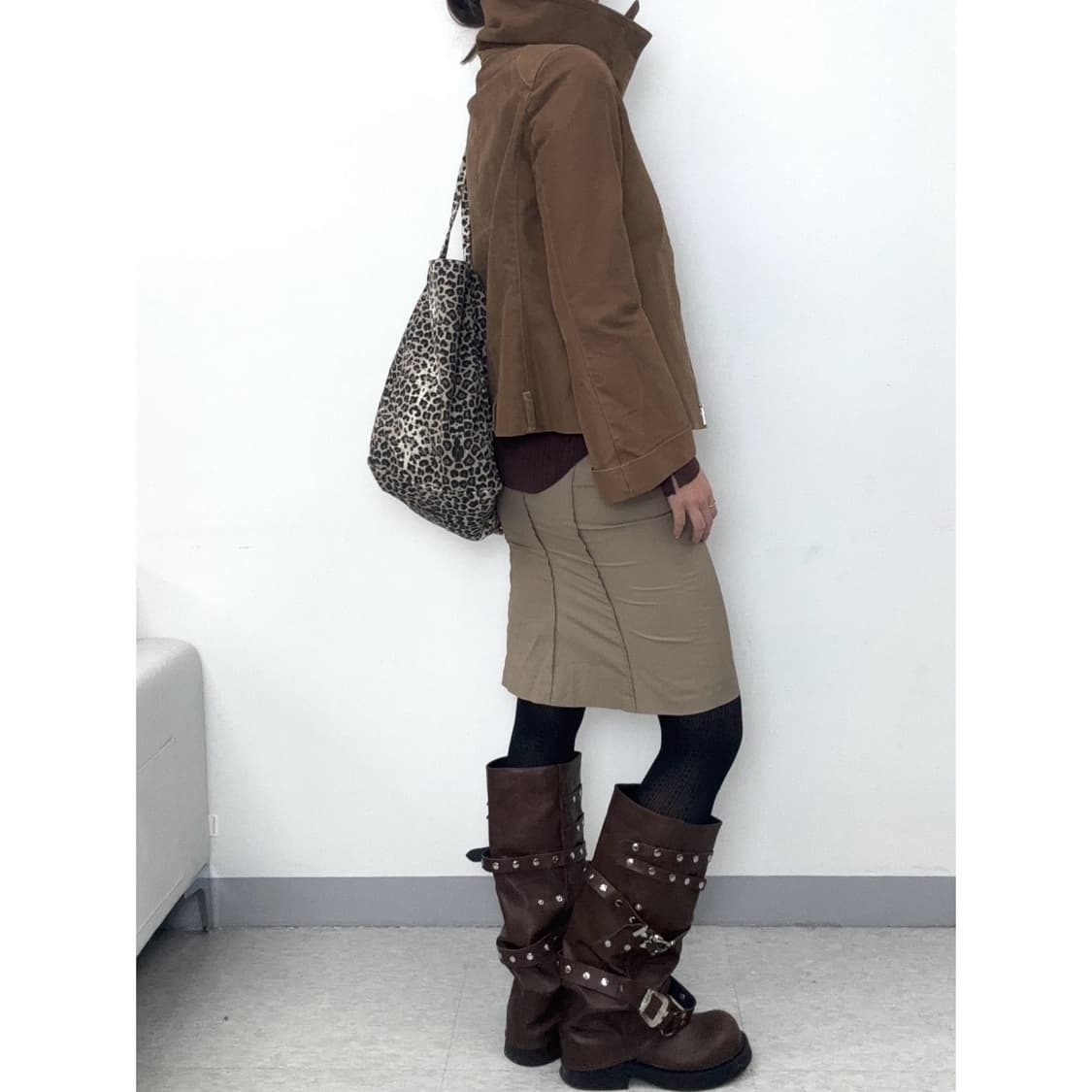 빈티지 하이넥 브라운 자켓 상품이미지4