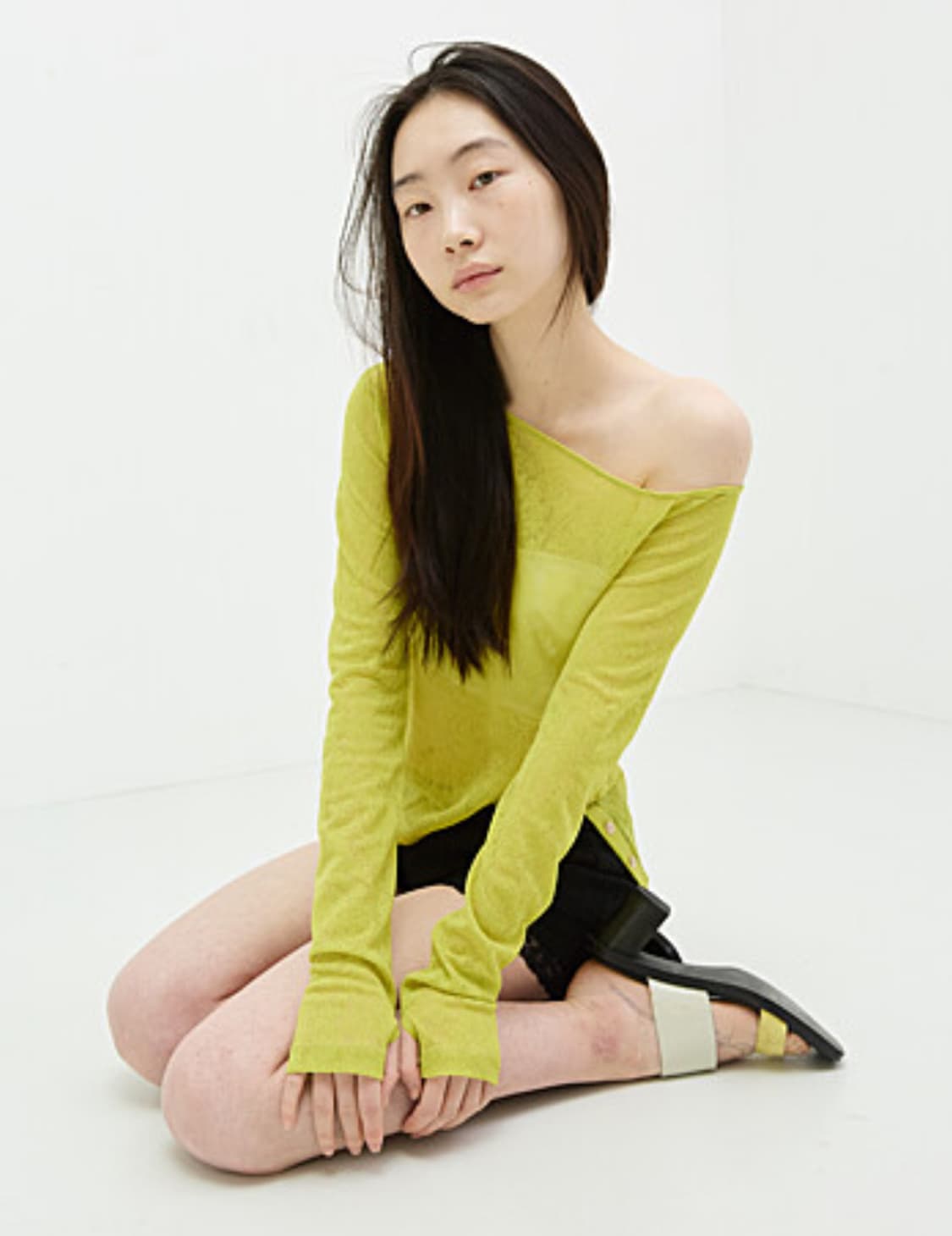 콜로신스_빈티지 버튼티셔츠(라임) 상품이미지2