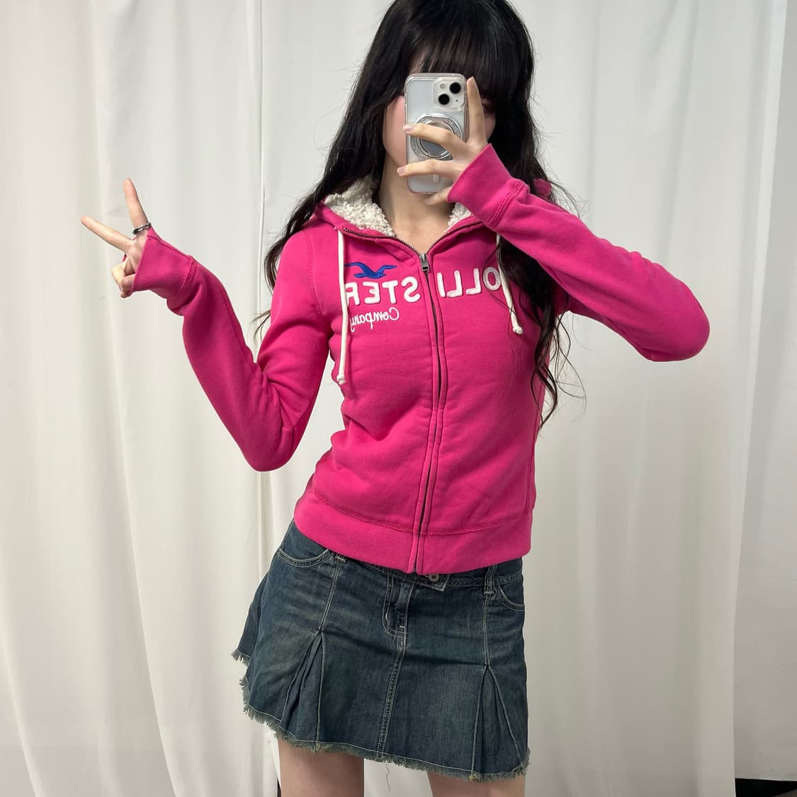 Hollister pink fleece hood zip-up 상품이미지2