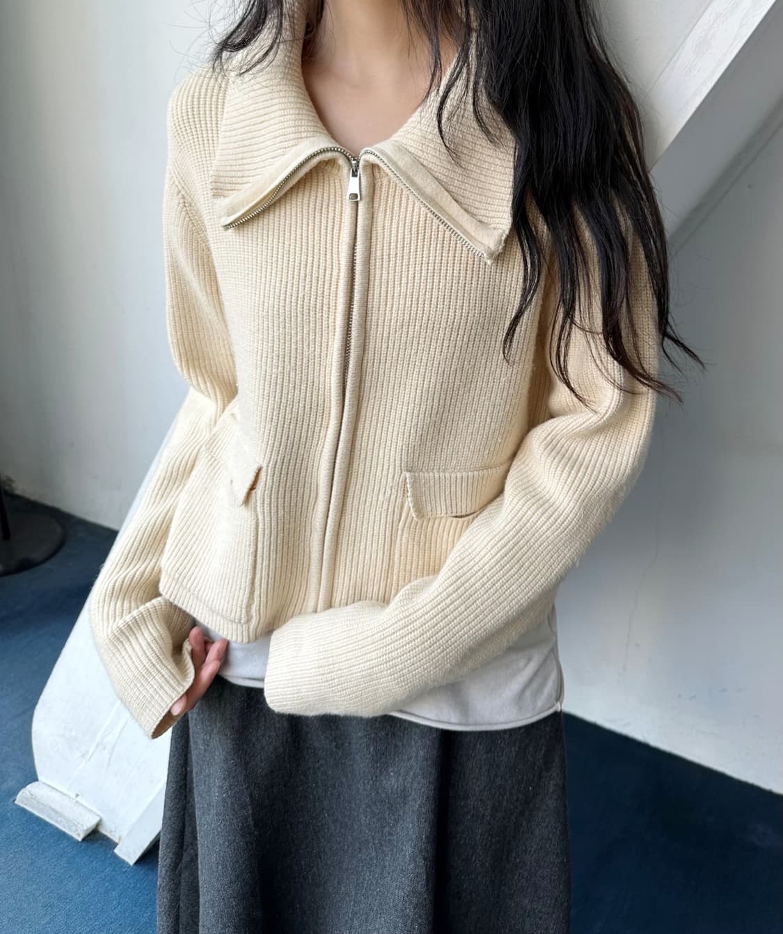 Middle gauge knitted 2way neck zip parka 상품이미지8