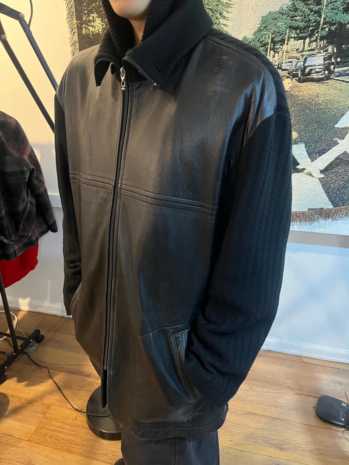 Antrope 양가죽 니트 도킹 코트 상품이미지2