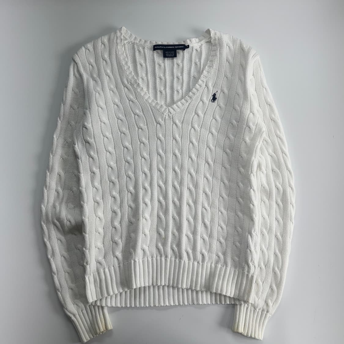 Polo 폴로 네이비 포니 화이트 브이넥 케이블 니트 상품이미지3