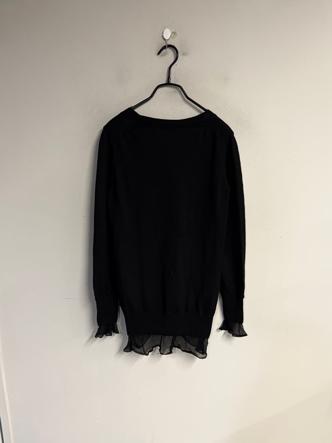 SACAI LUCK silk trim wool cardigan black 상품이미지5