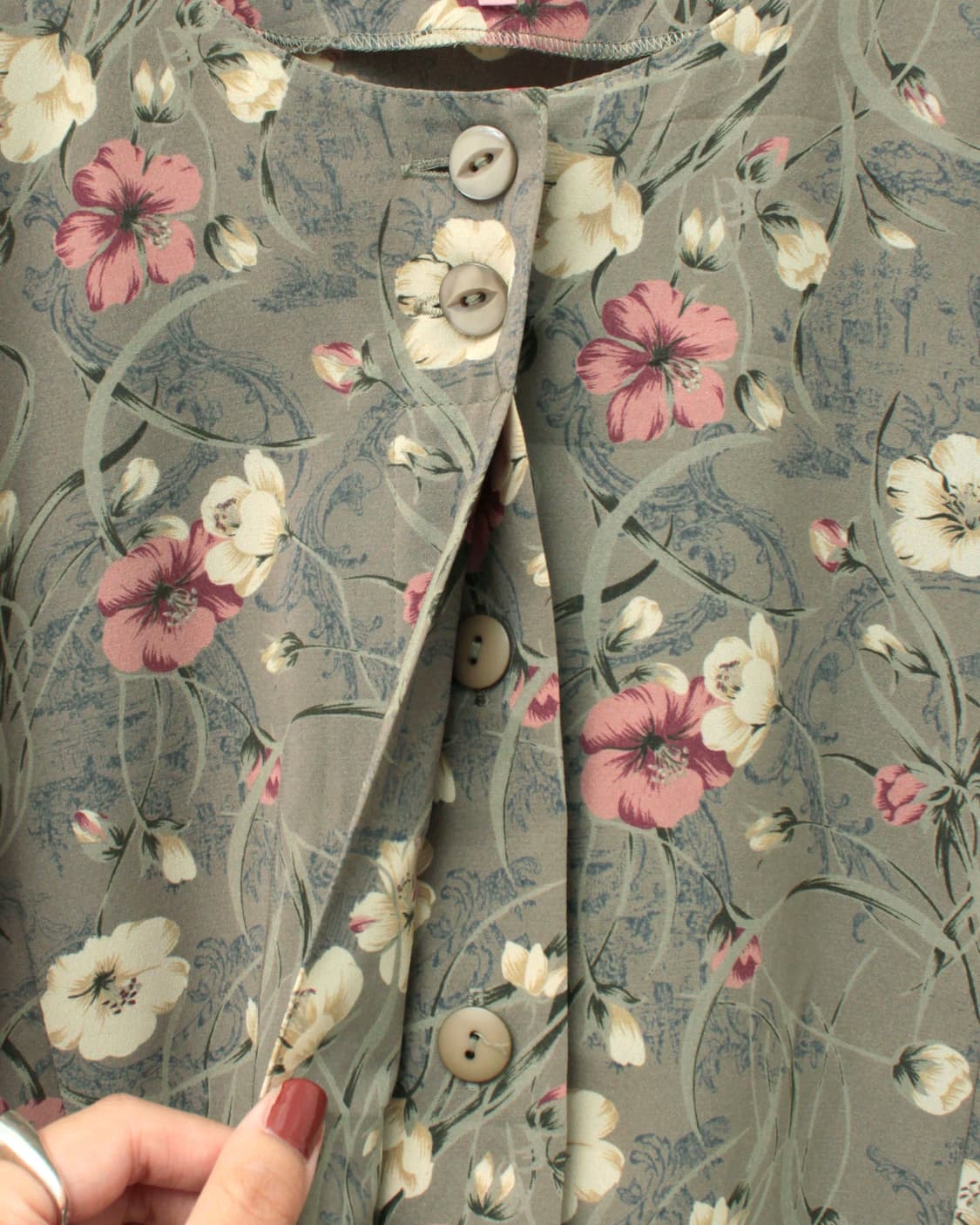 일본 빈티지 플라워 패턴 라운드넥 블라우스 상품이미지3