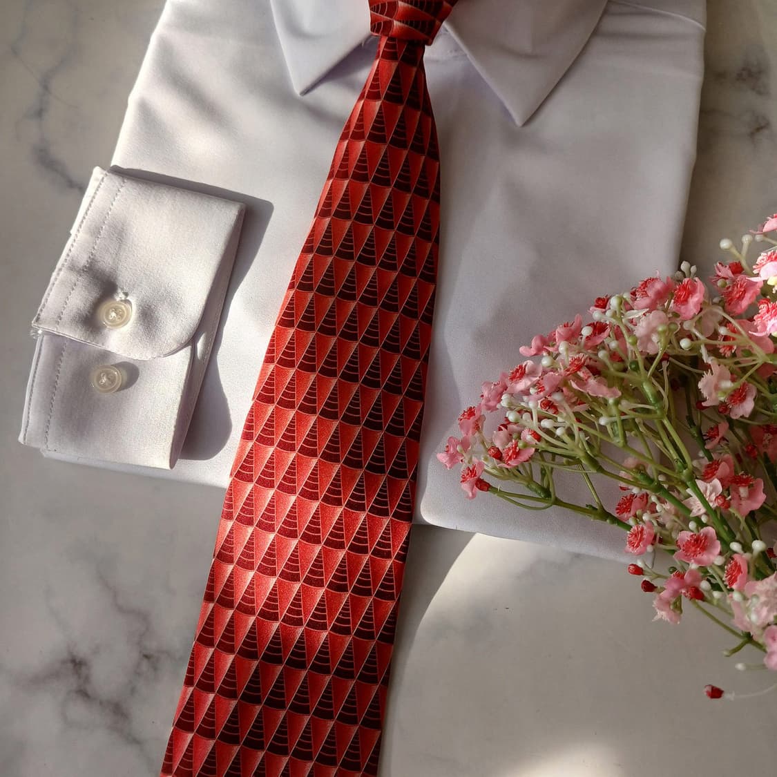 랑방 실크 레드 기하 패턴 넥타이 9cm A+등급 A19496
 상품이미지7