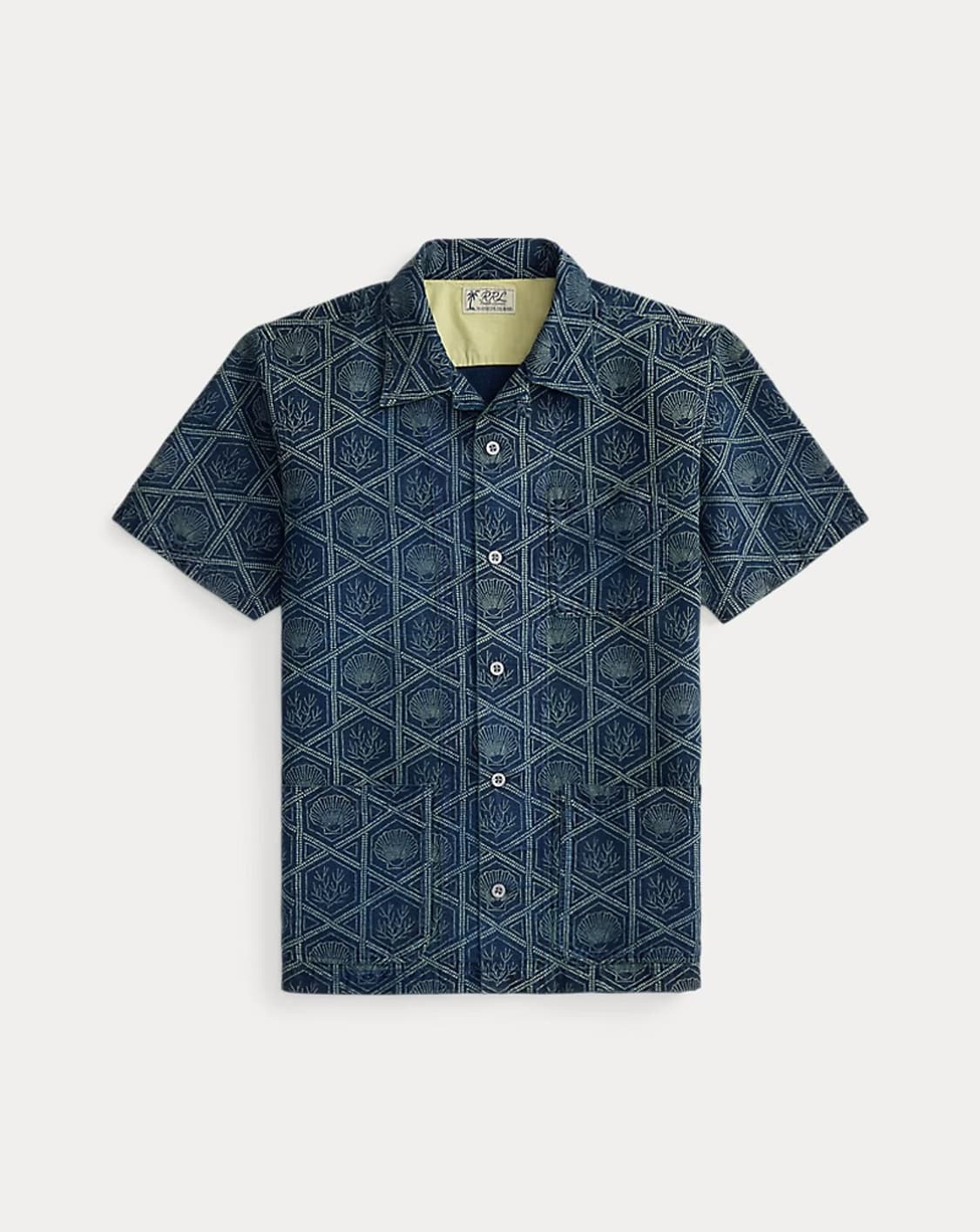 RRL 인디고 셸 프린트 리넨 코튼 셔츠 상품이미지1