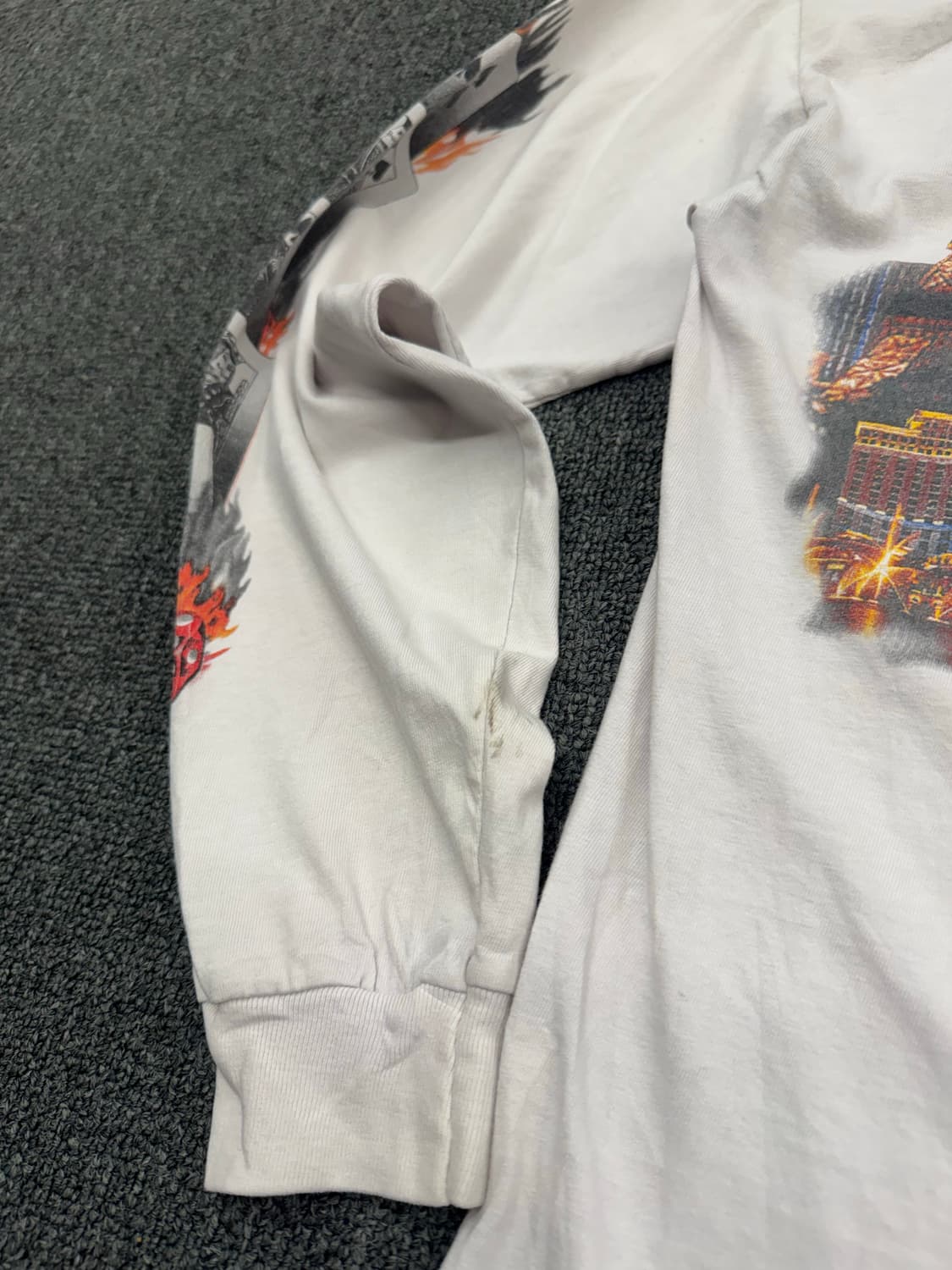 M)00’s할리데이비슨 빈티지 플레임 다이스 프린팅 화이트 롱슬리브(오염 상품이미지9