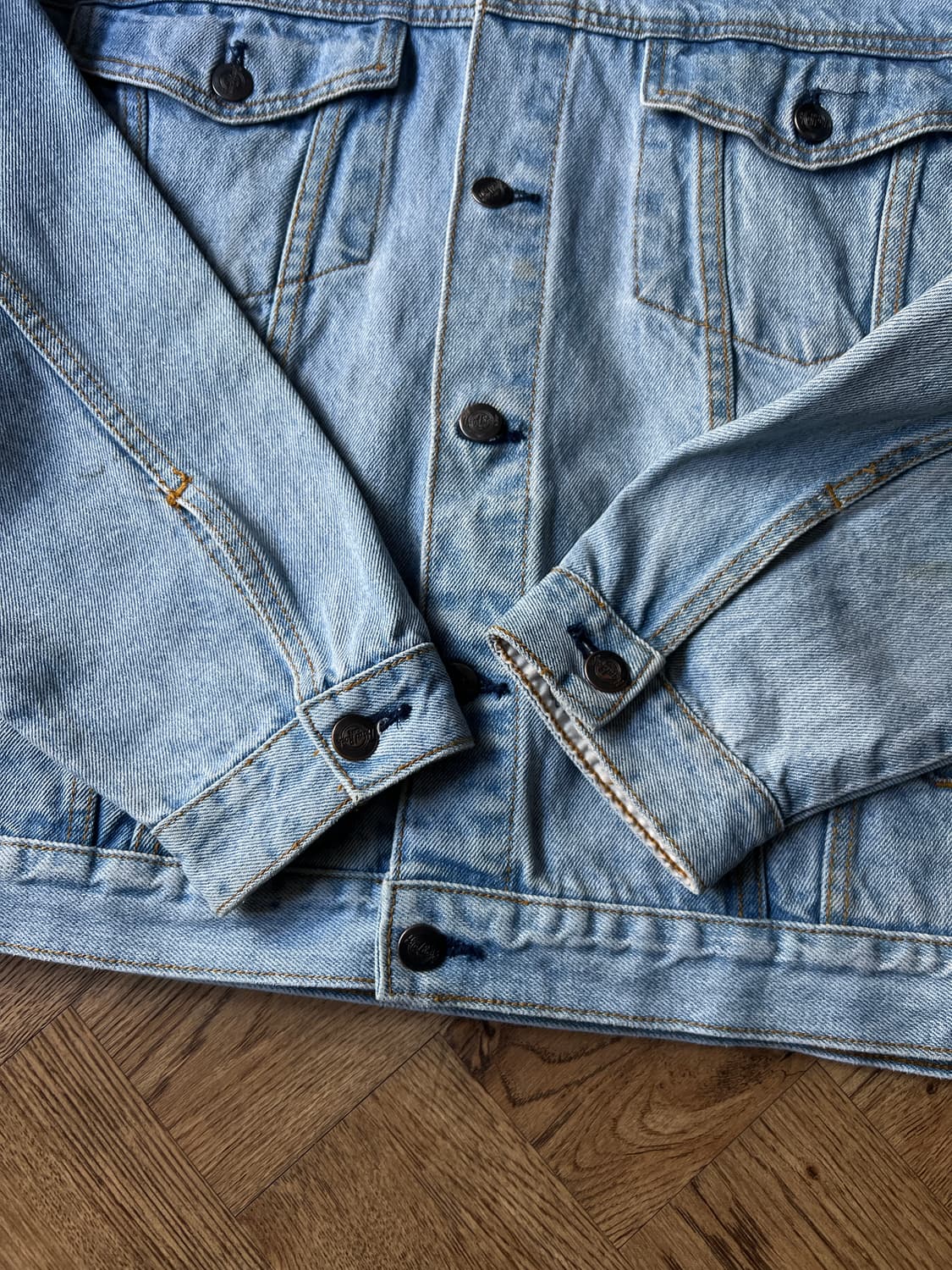 [L]90's 하드락카페 PARIS 세이브 더 플래닛 데님 트러커 자켓 상품이미지5