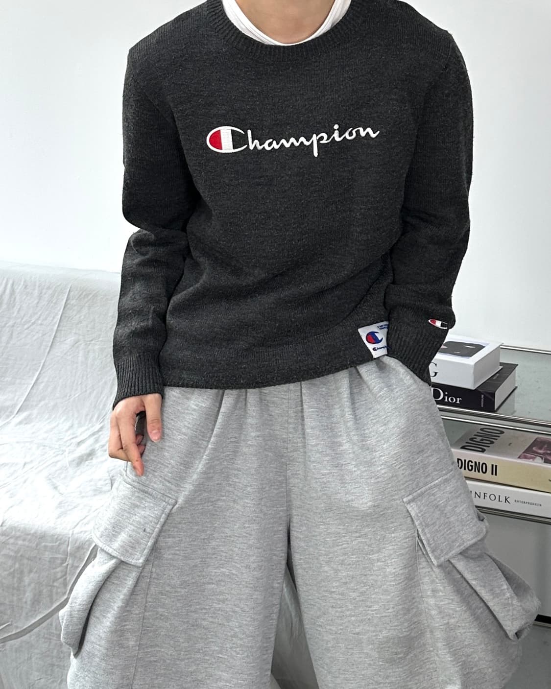 챔피온 빅로고 차콜 니트 L 상품이미지2