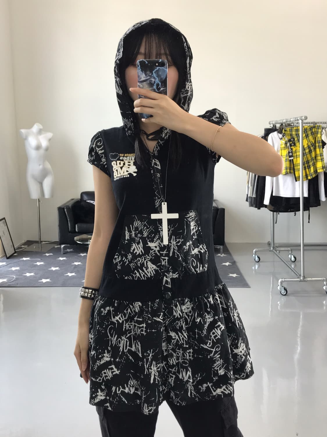 Jpn Y2k Punk Graphic Hoodie Onepiece 상품이미지2
