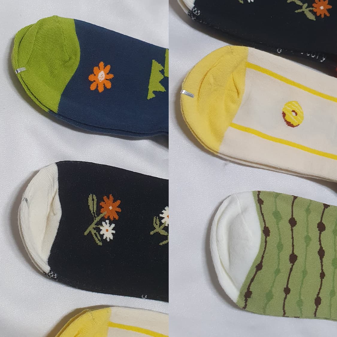 그린 블루 라이트베이지 고양이 꽃 하트 티타임 양말 상품이미지2