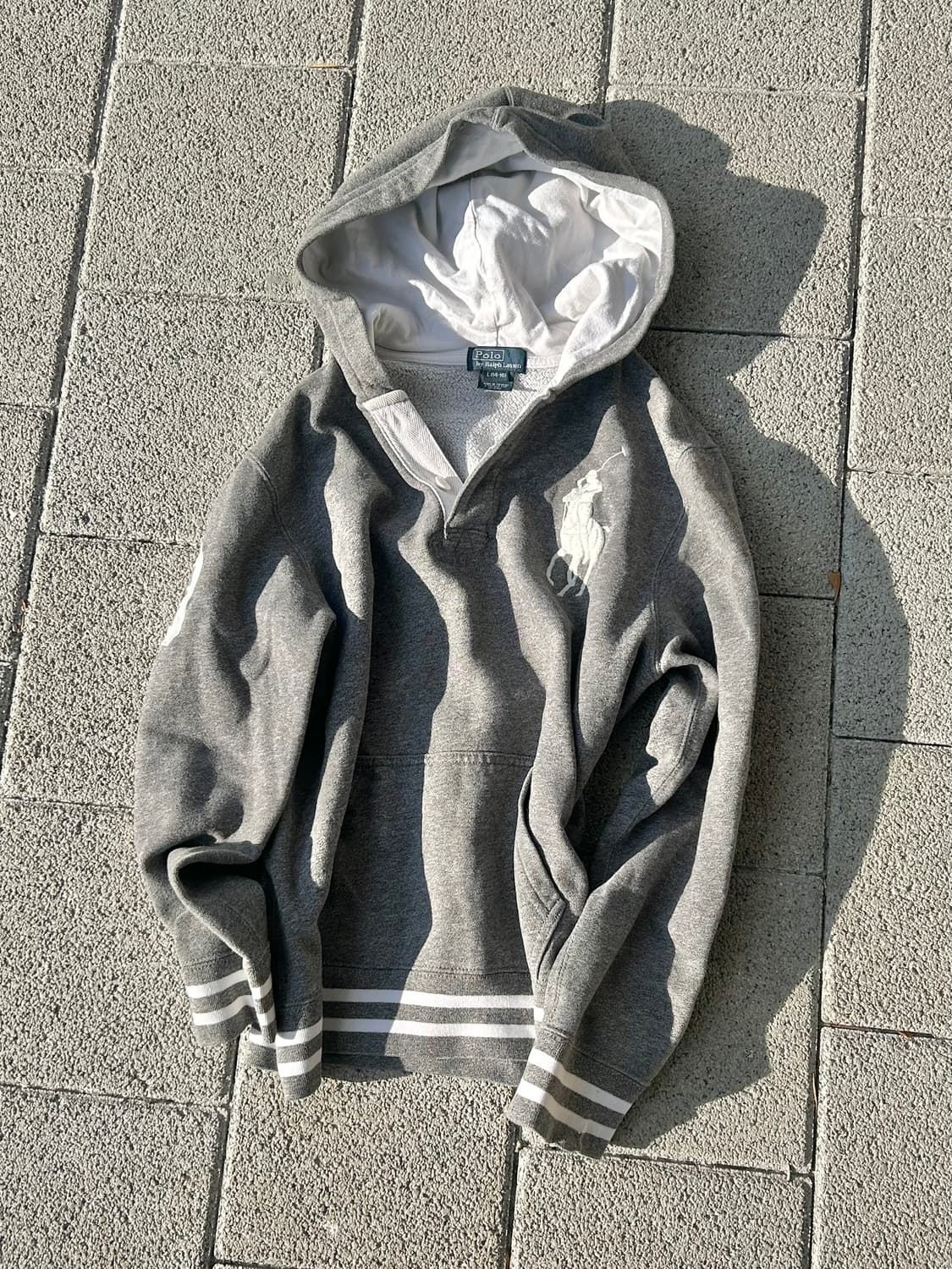 *rare* 2000s polo 폴로 그레이 빅포니 스트라이프 후드티 상품이미지1