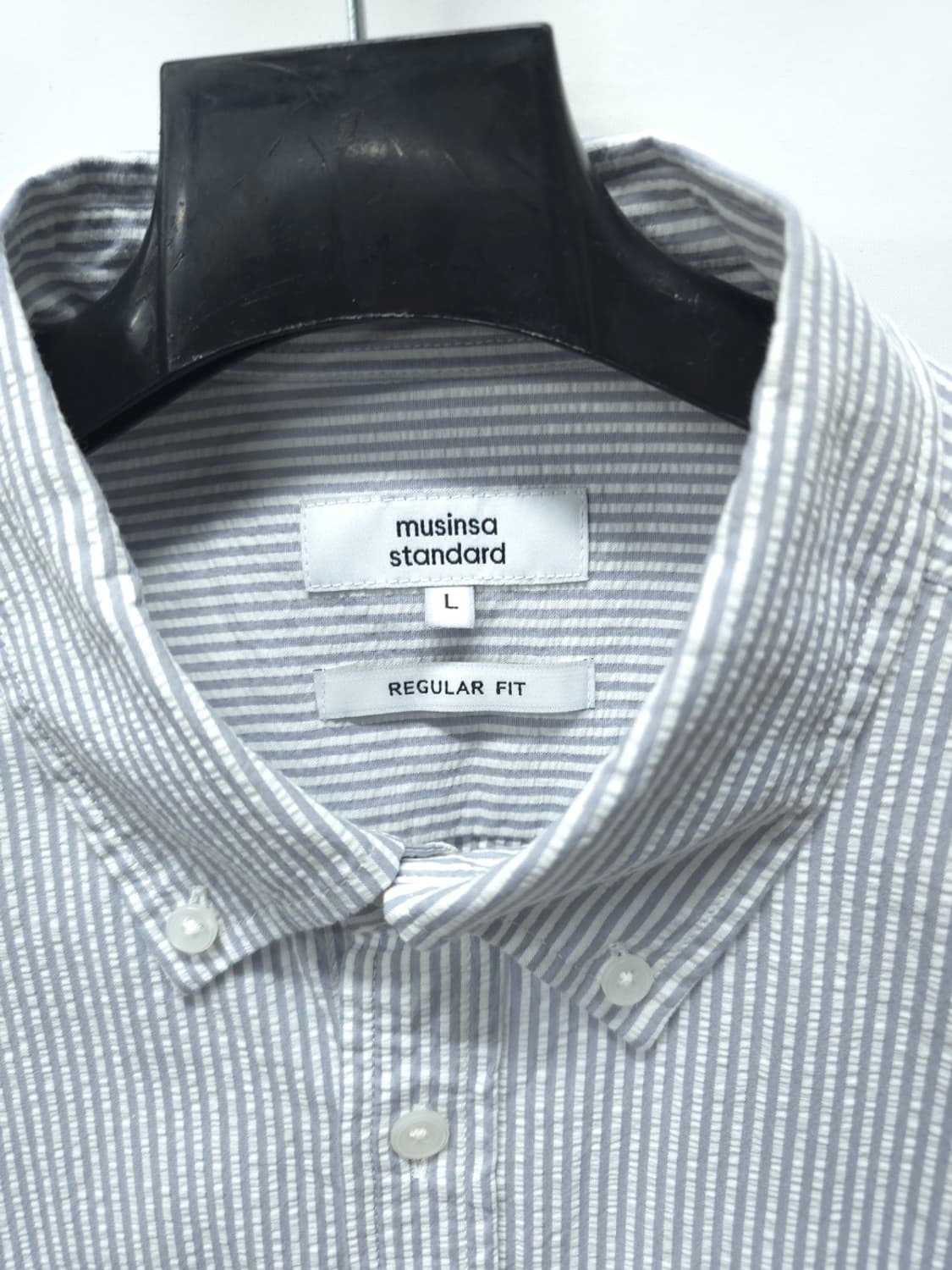 무신사 스탠다드 레귤러핏 시어서커 스트라이프 셔츠 (L) 상품이미지3