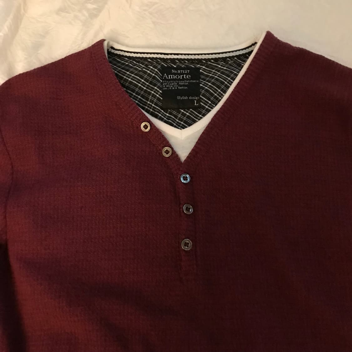 Amorte 모리걸 레이어드 버튼업 버건디 롱슬리브 상품이미지4