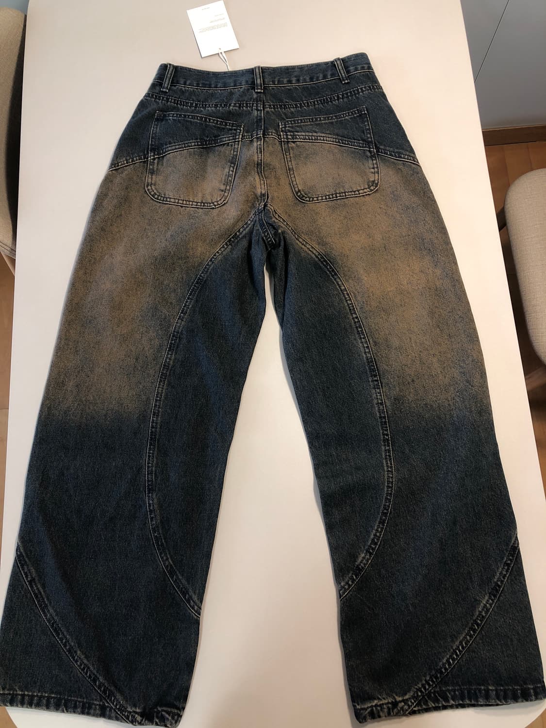 절개 라인 워싱 벌룬핏 데님 팬츠(MUD BULE) 상품이미지2