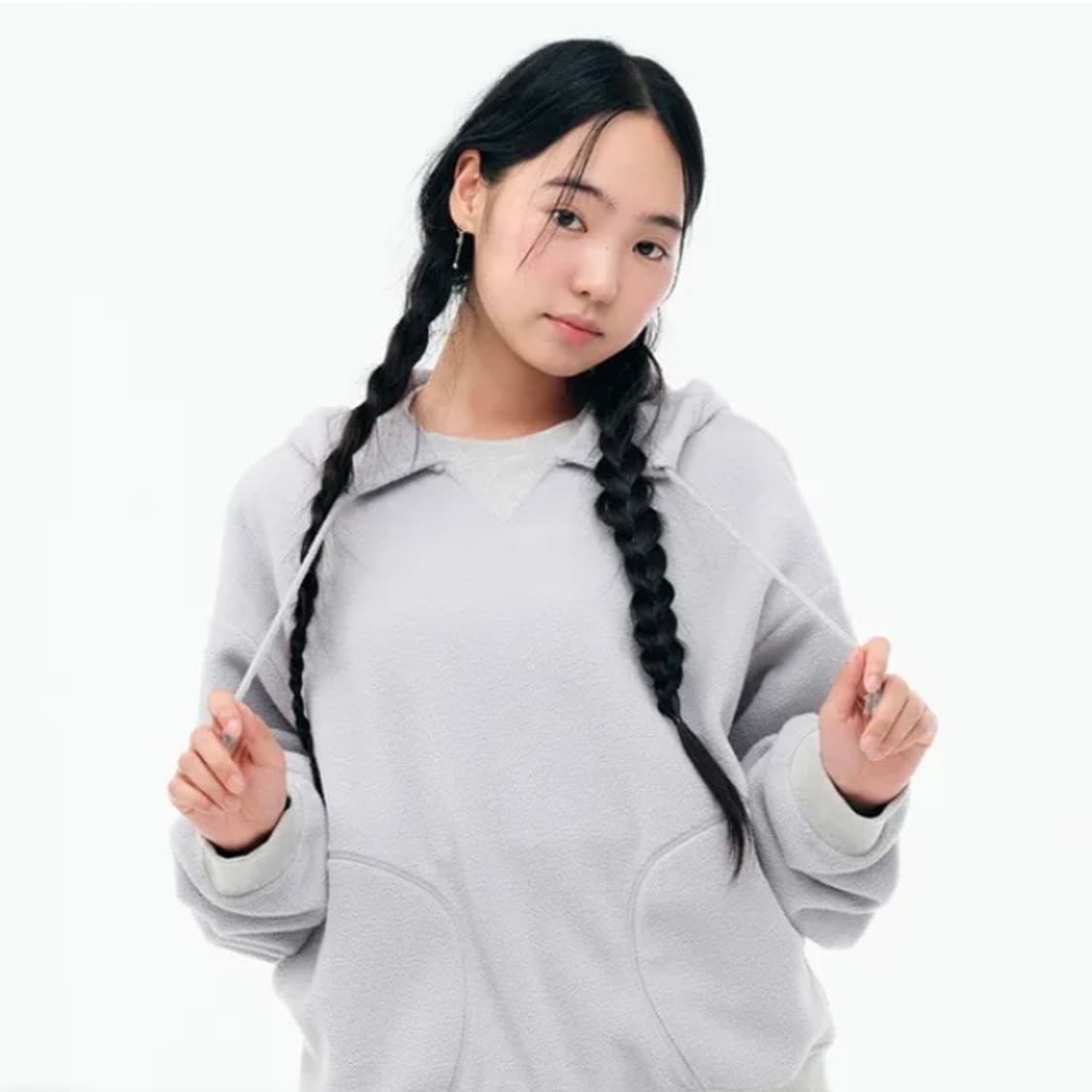 뚜오미오 오버사이즈 플리스 후디 후드티 라이트 그레이 상품이미지1