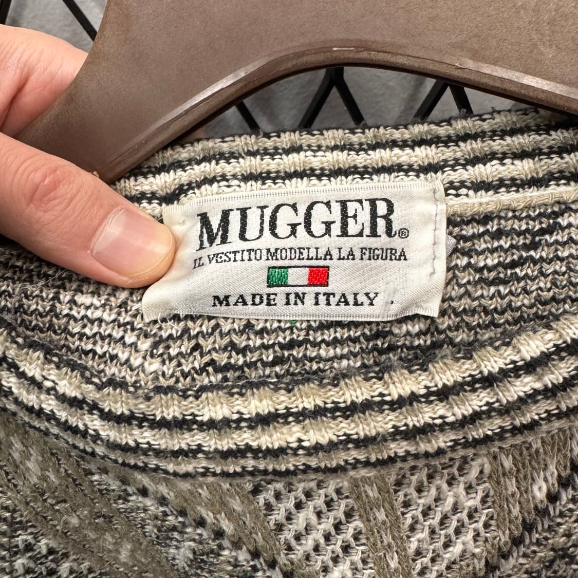 00s ITA VINTAGE 울 니트 화살표 패턴 올리브 브라운 상품이미지5