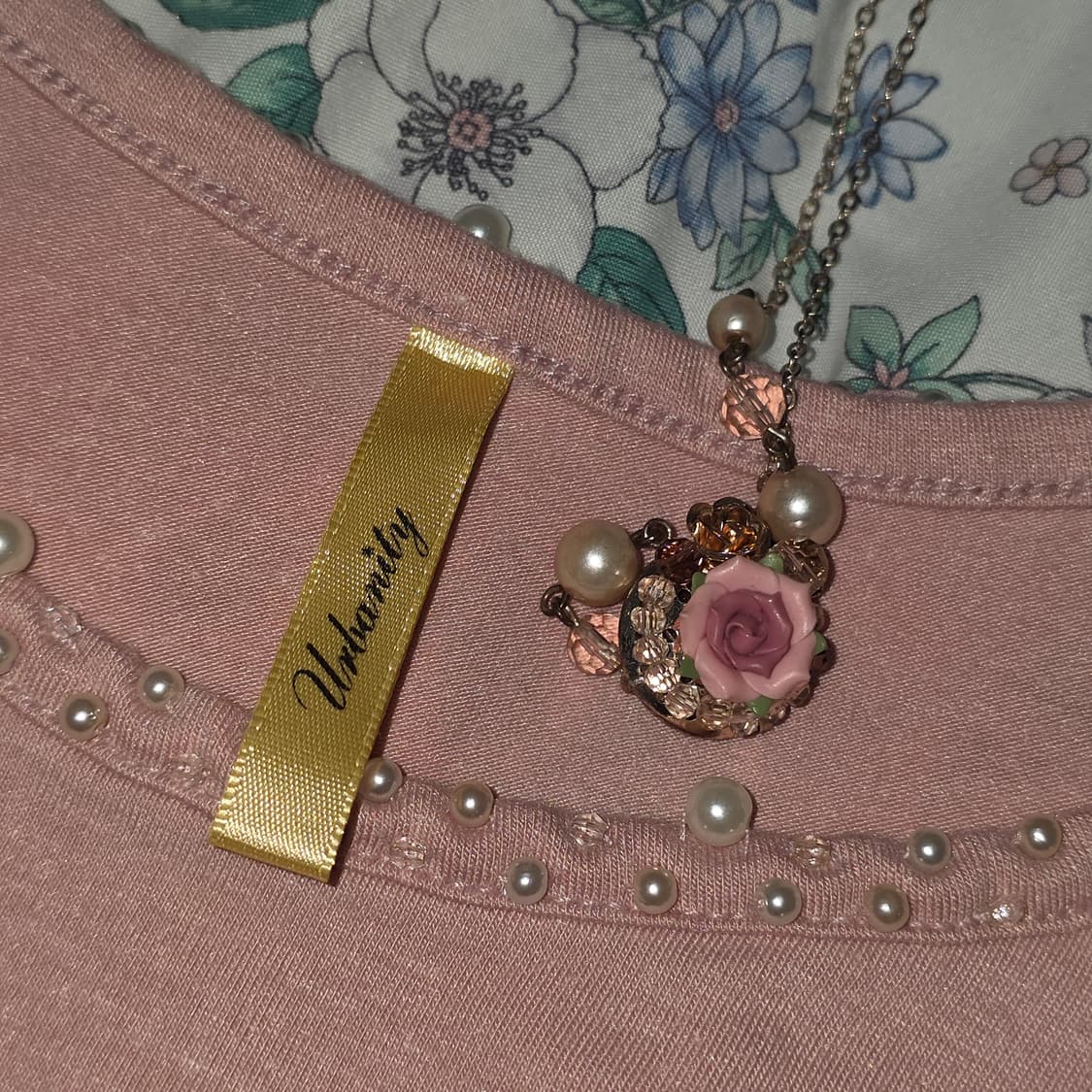 일본빈티지)핑크 딸기우유 진주비즈 히메갸루 로맨틱 슬리브리스 상품이미지4