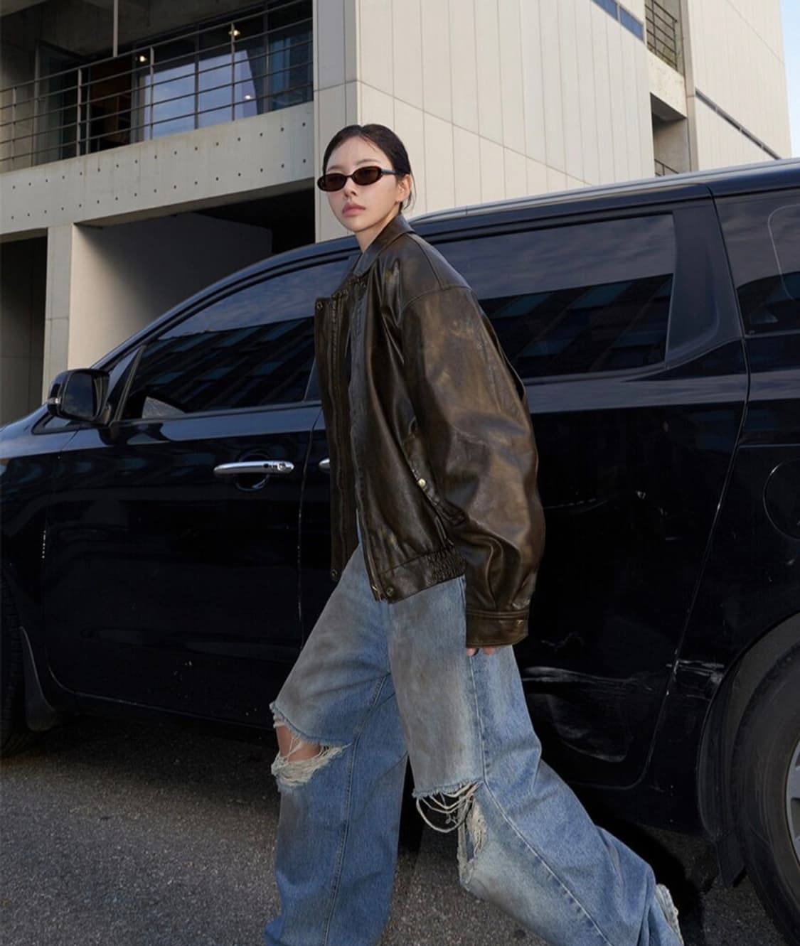 랑거 워시드 레더자켓 브라운 상품이미지3