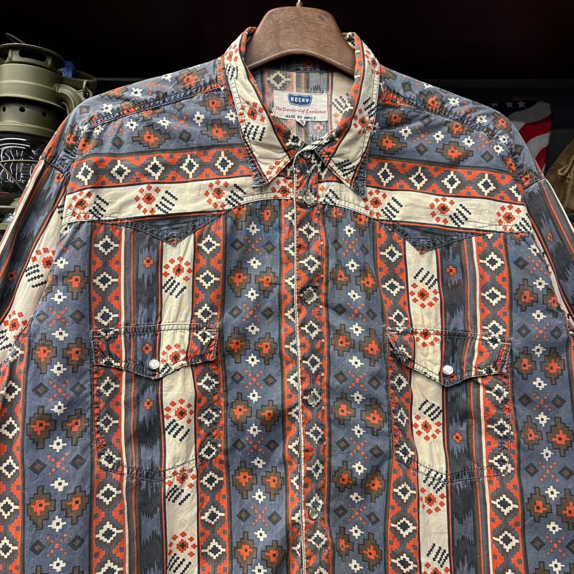 80s ROCKY 올오버 네이티브 아메리칸 아즈텍패턴 웨스턴셔츠 N602 상품이미지3
