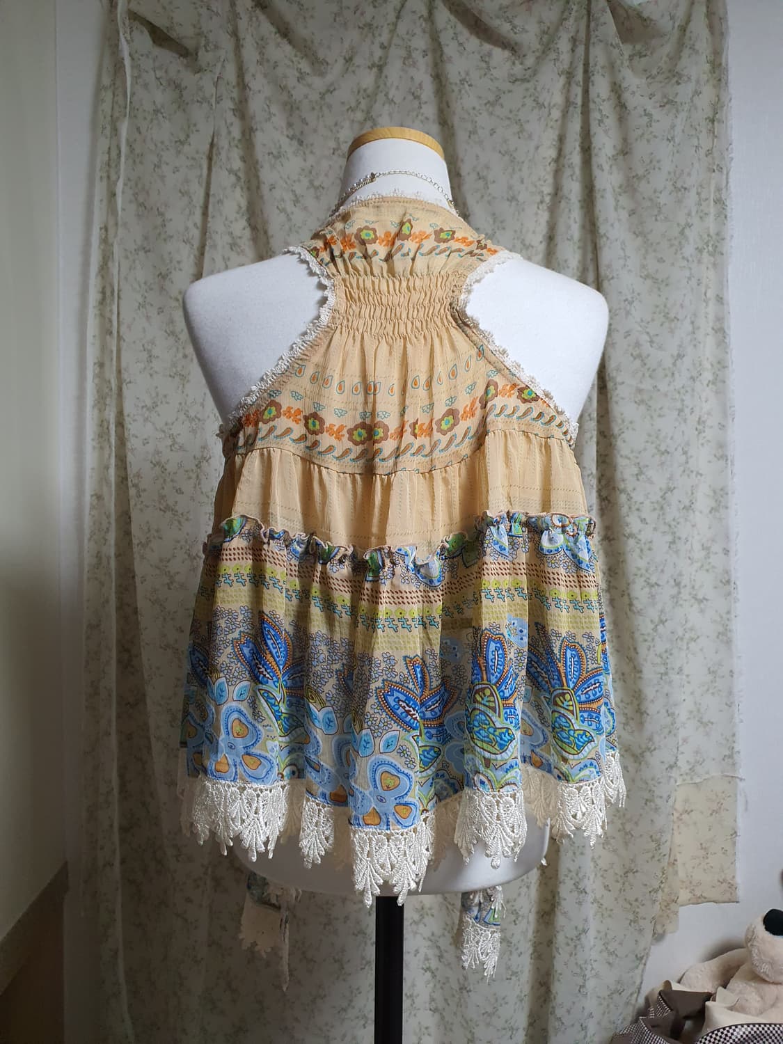 [히피룩] 패턴 레이스 롱 조끼 가디건 상품이미지2