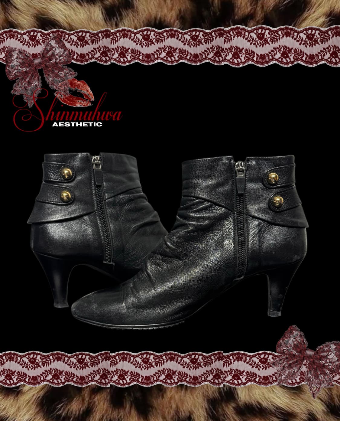 갸루 골드스터드 레더 앵클 부츠 상품이미지2