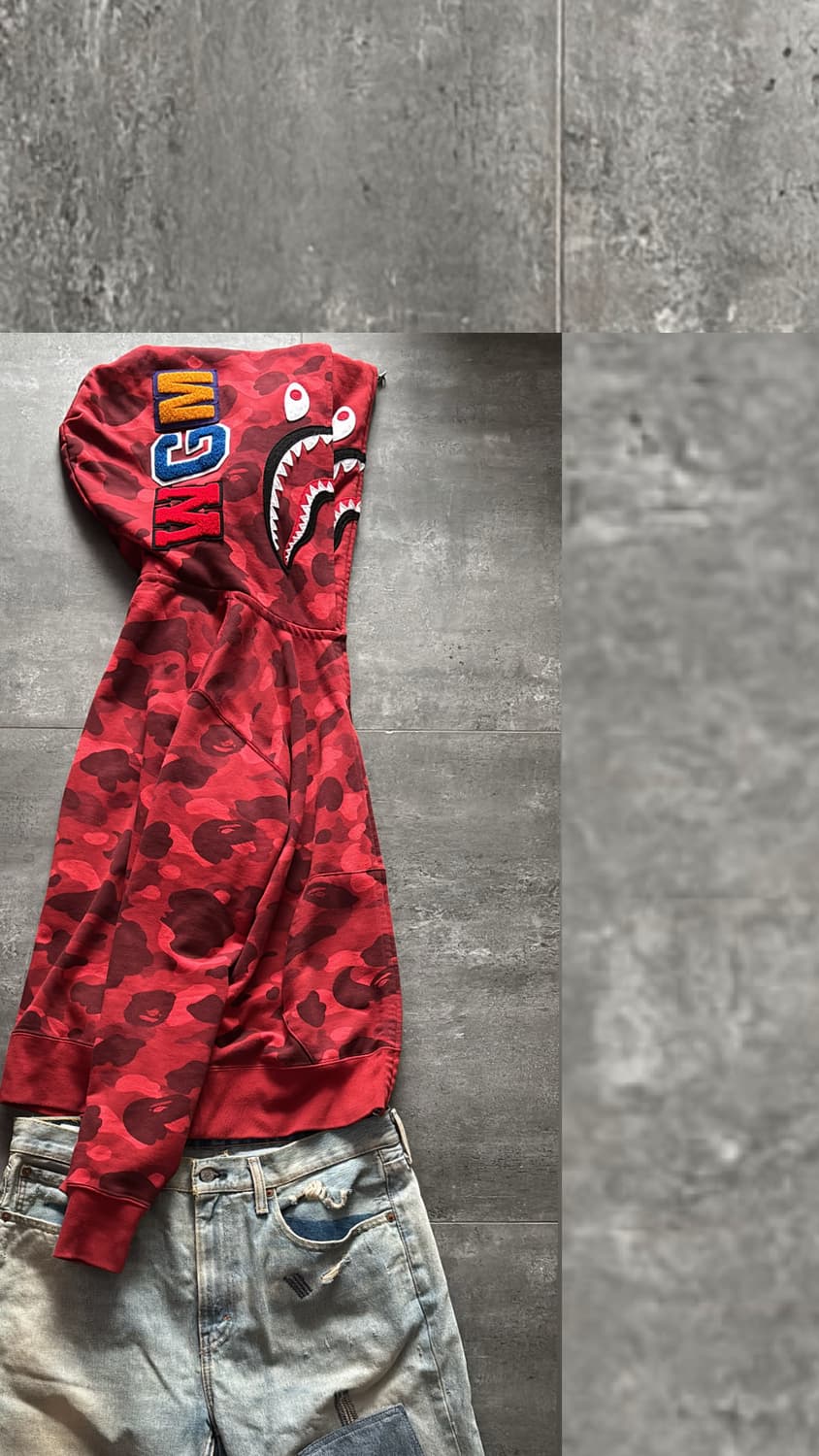 개 급처) 유일 매물) 베이프 더블 샤크 후드집업 L 레드 상품이미지1