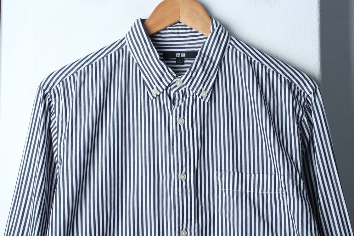 (L-XL) 유니클로 셔츠 남방 스트라이프 그레이 아메카지-H32653 상품이미지3