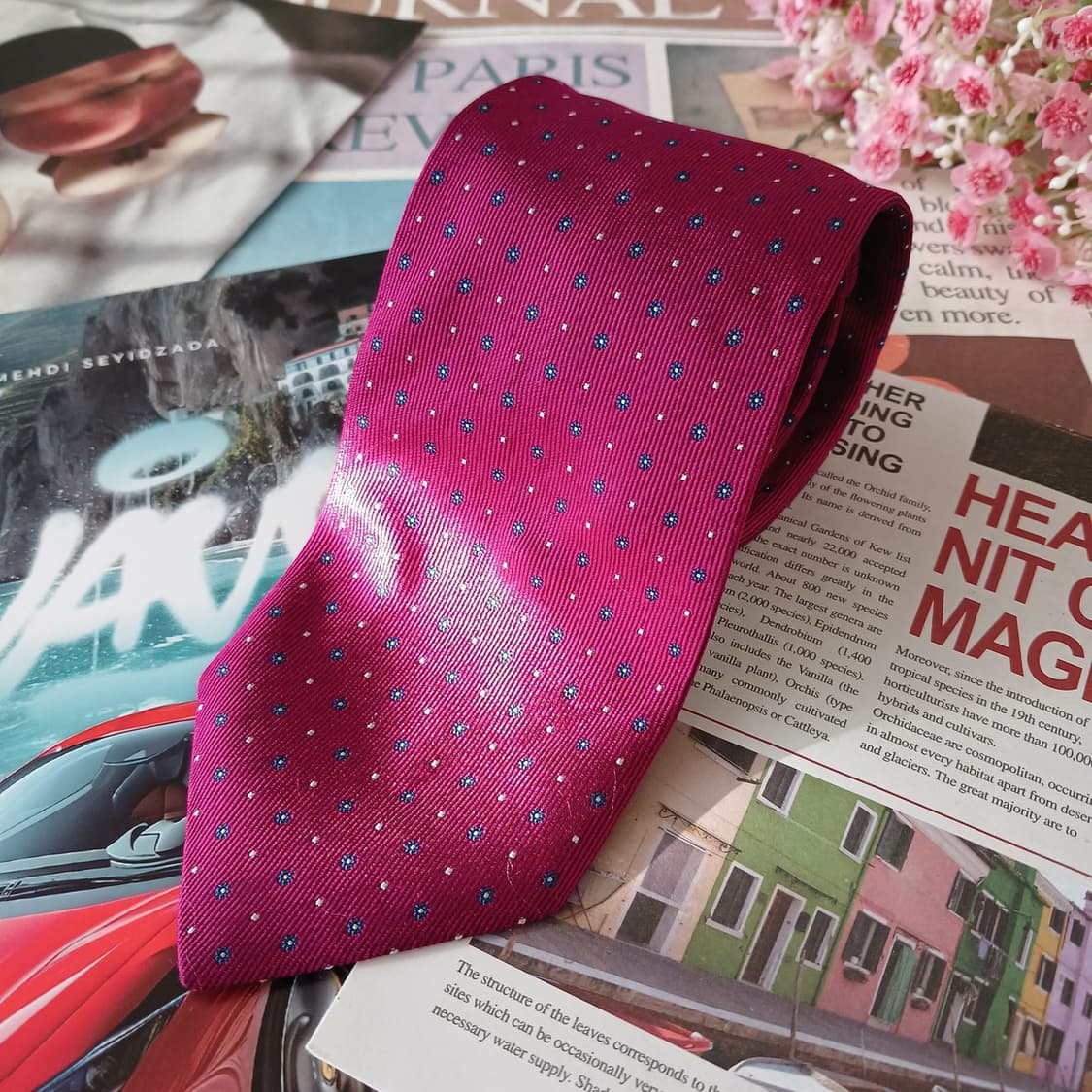 알테아 실크 핫핑크 마이크로 플라워 넥타이 8.7cm A등급 A19369 상품이미지4