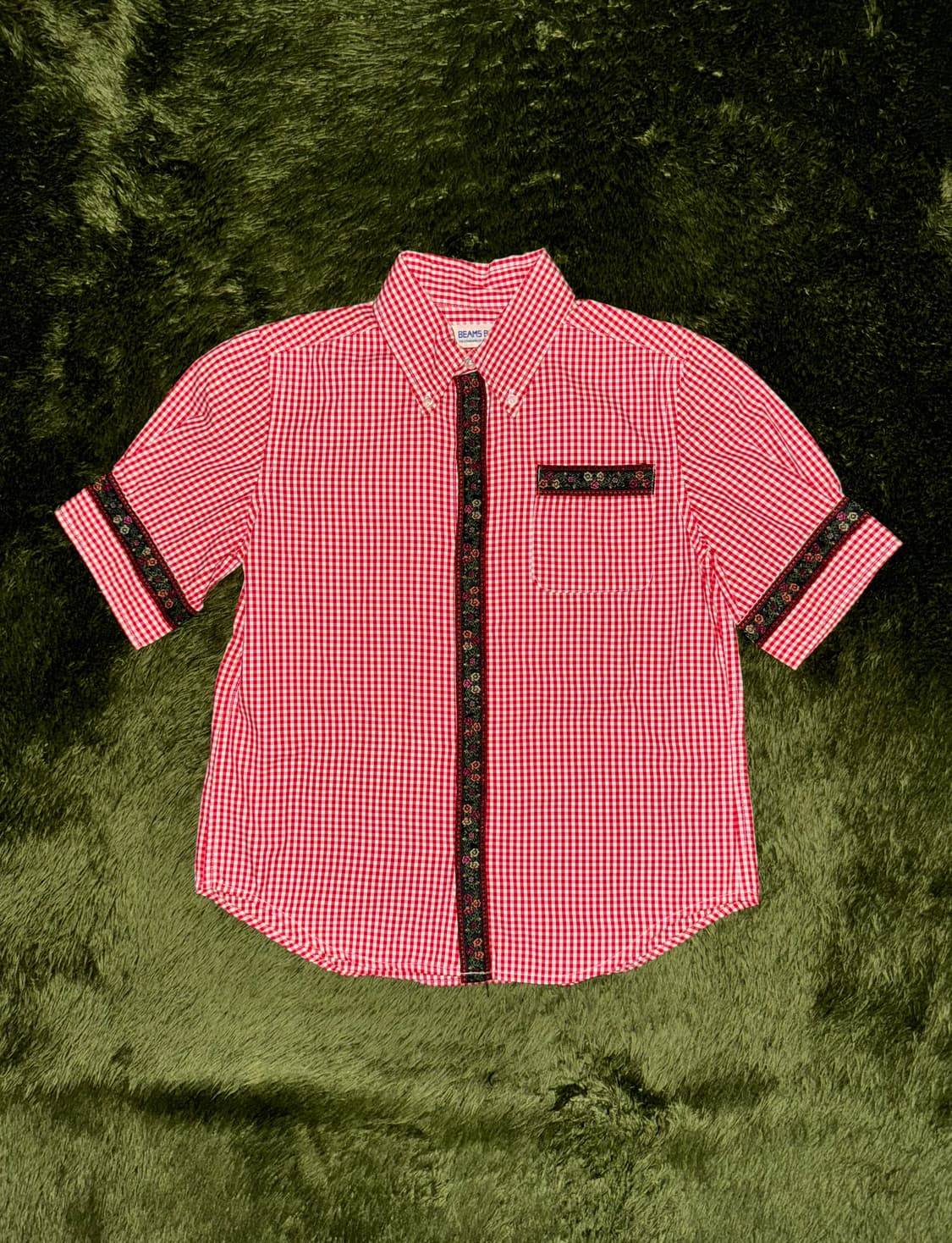 BEAMS BOY 빔즈 보이 플로랄 프린트 체크 하프 셔츠 레드 상품이미지1