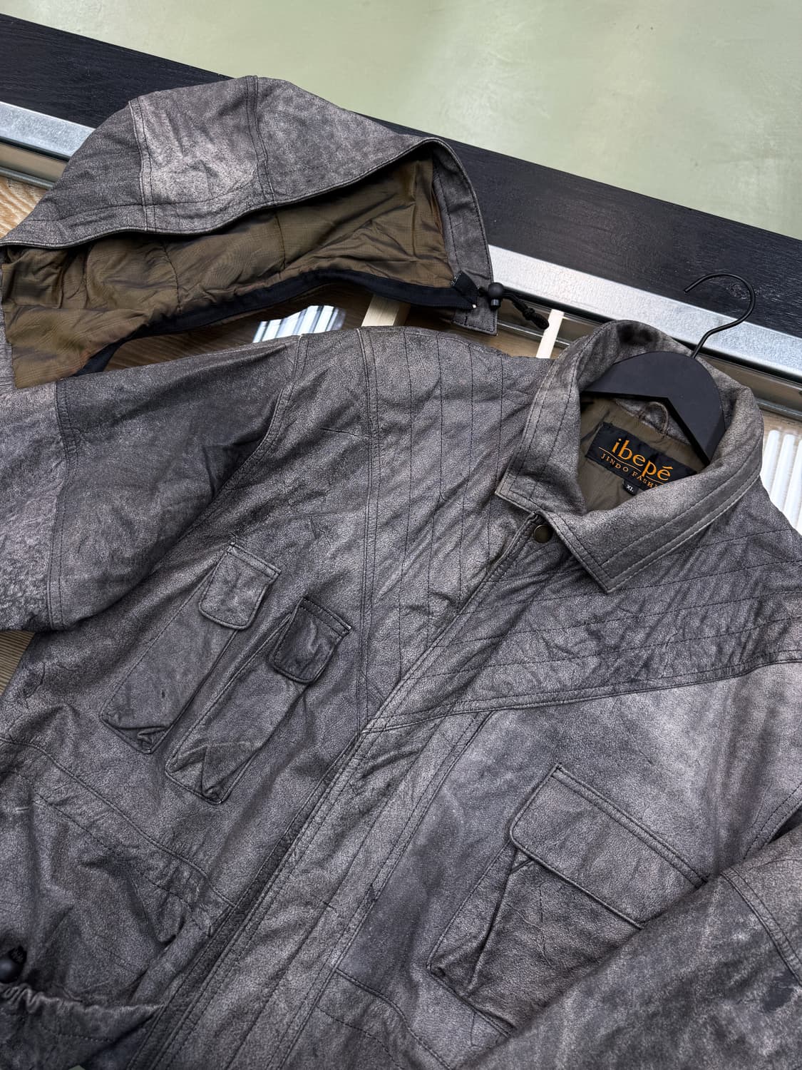 이베페 후드 더티 워시드 레더 사파리 자켓 상품이미지7