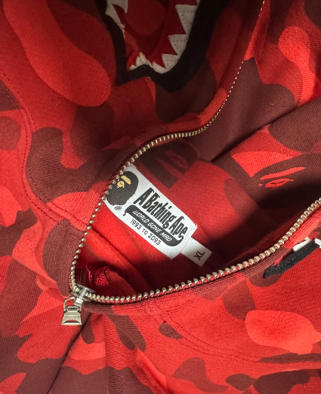 베이프 컬러 카모 샤크 풀 집업 후드 레드 상품이미지6