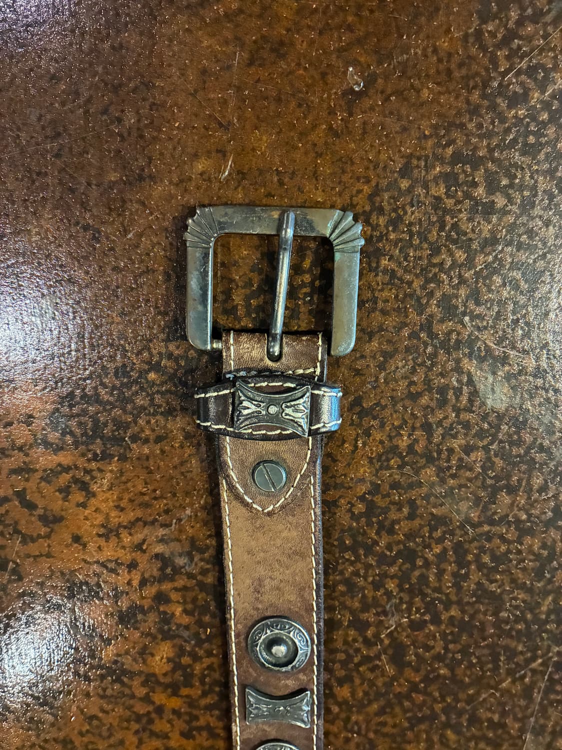 28-34) 웨스턴 버클 스터드 레더 벨트 브라운 상품이미지2