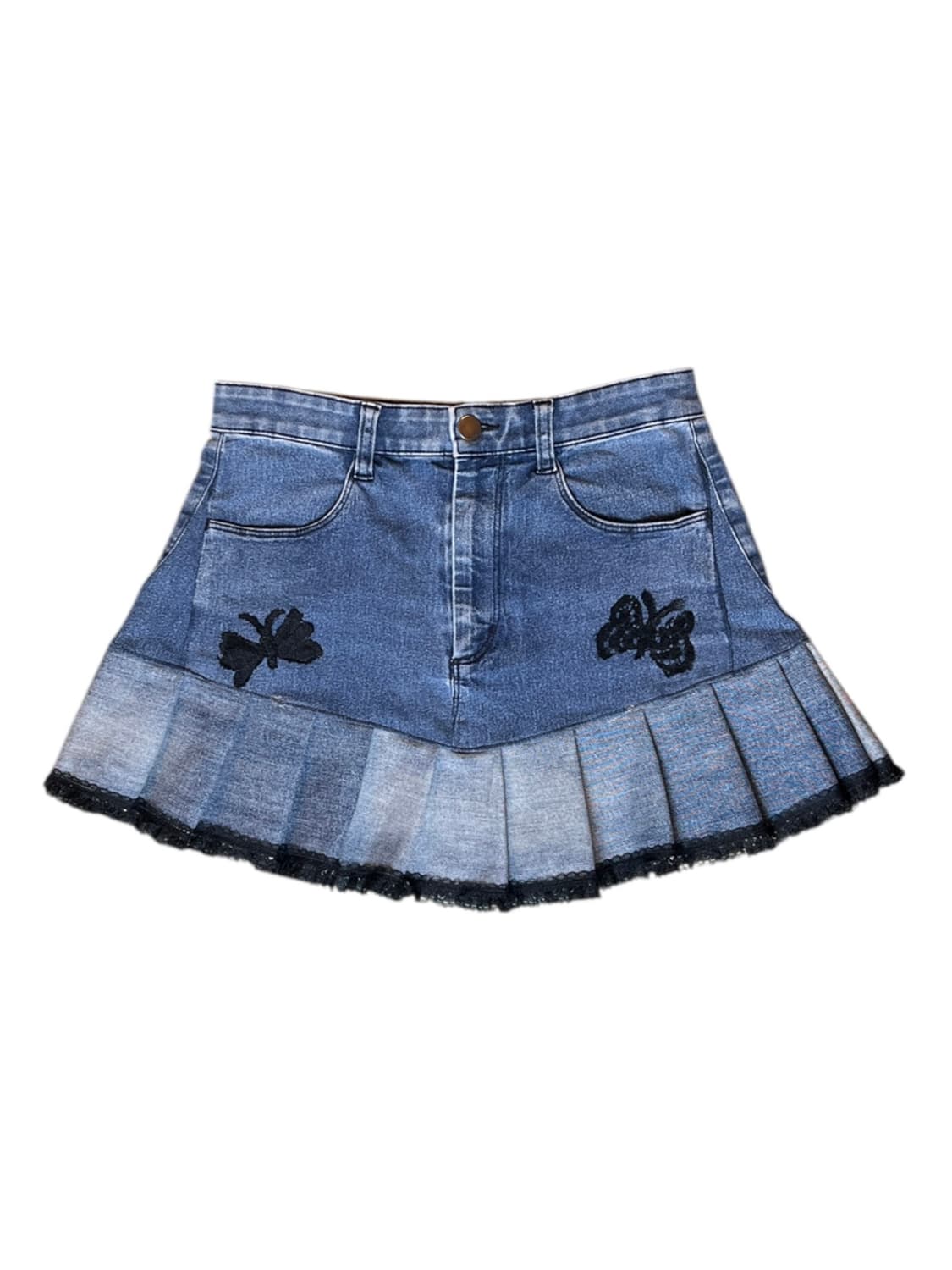 JPN 리워크 데님 자수디테일 플리츠 미니스커트 M 상품이미지1