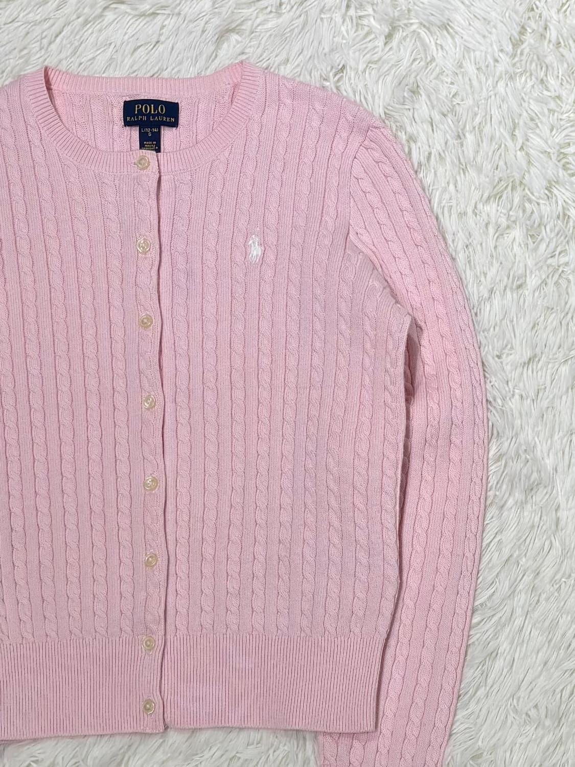 폴로랄프로렌 qr 화이트포니 베이비핑크 케이블 가디건 상품이미지5