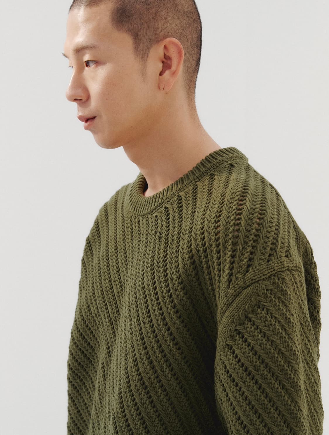 르마드 오블리크 시스루 라운드 니트 그린 2 사이즈 M 상품이미지2