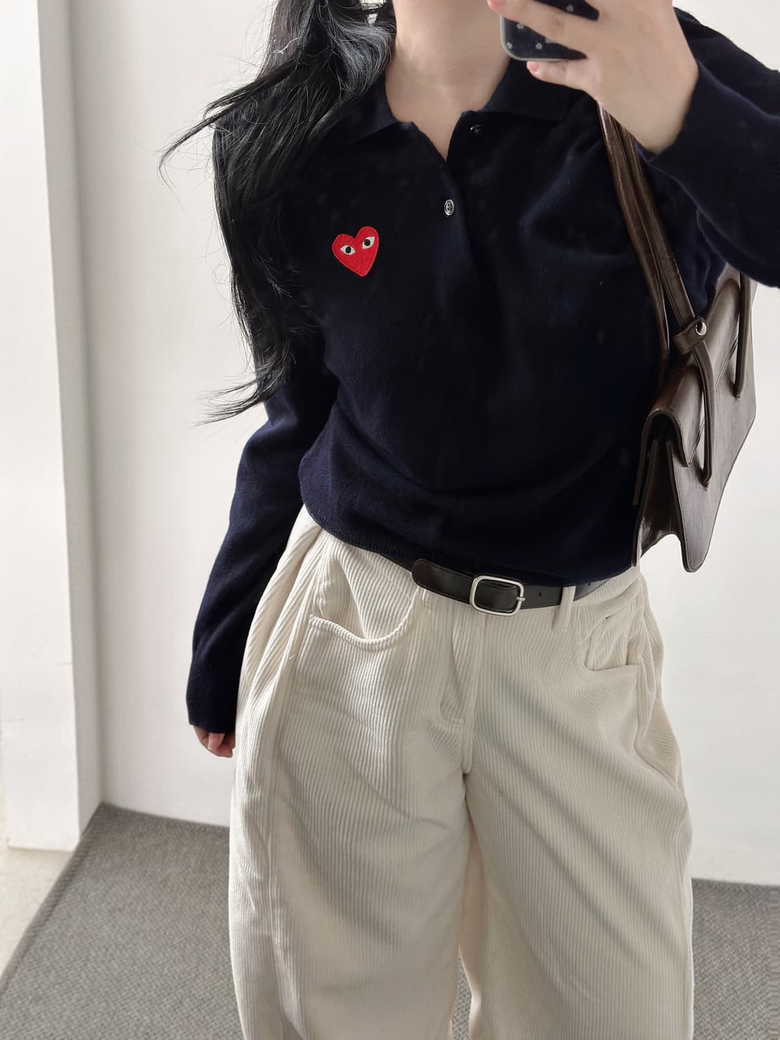 꼼데가르송 레드와펜 네이비 울 카라 니트  상품이미지2