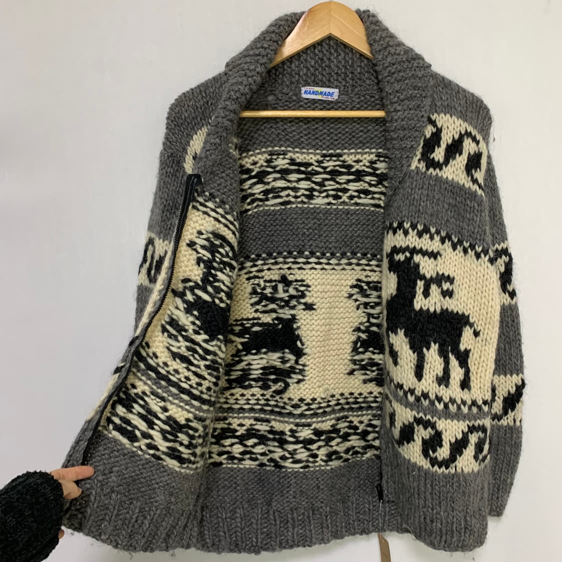 코위찬 빈티지 핸드메이드 노르딕 패턴 울 니트 집업 가디건 스웨터 상품이미지5
