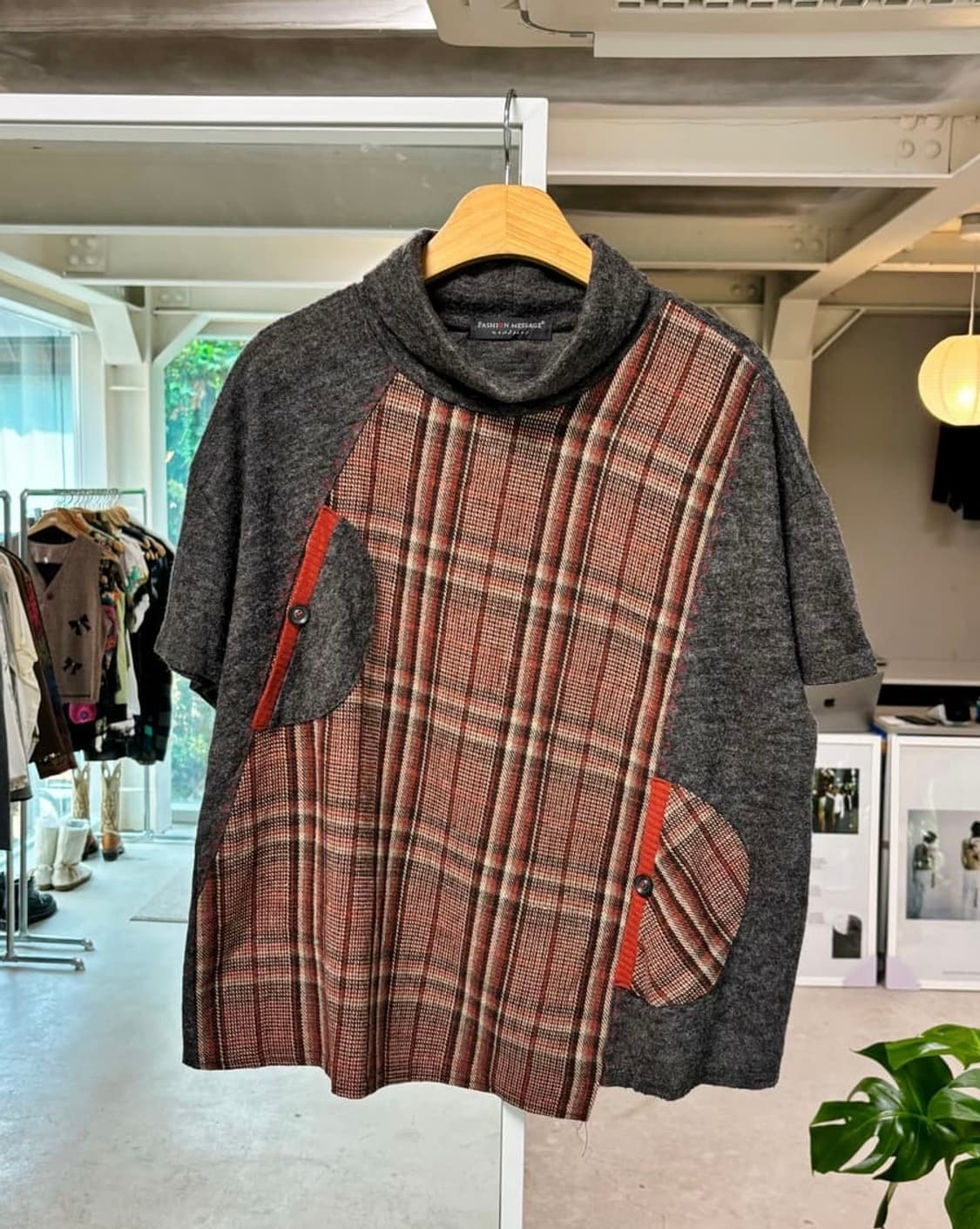 JPN 빈티지 체크 니트 반팔 상품이미지1