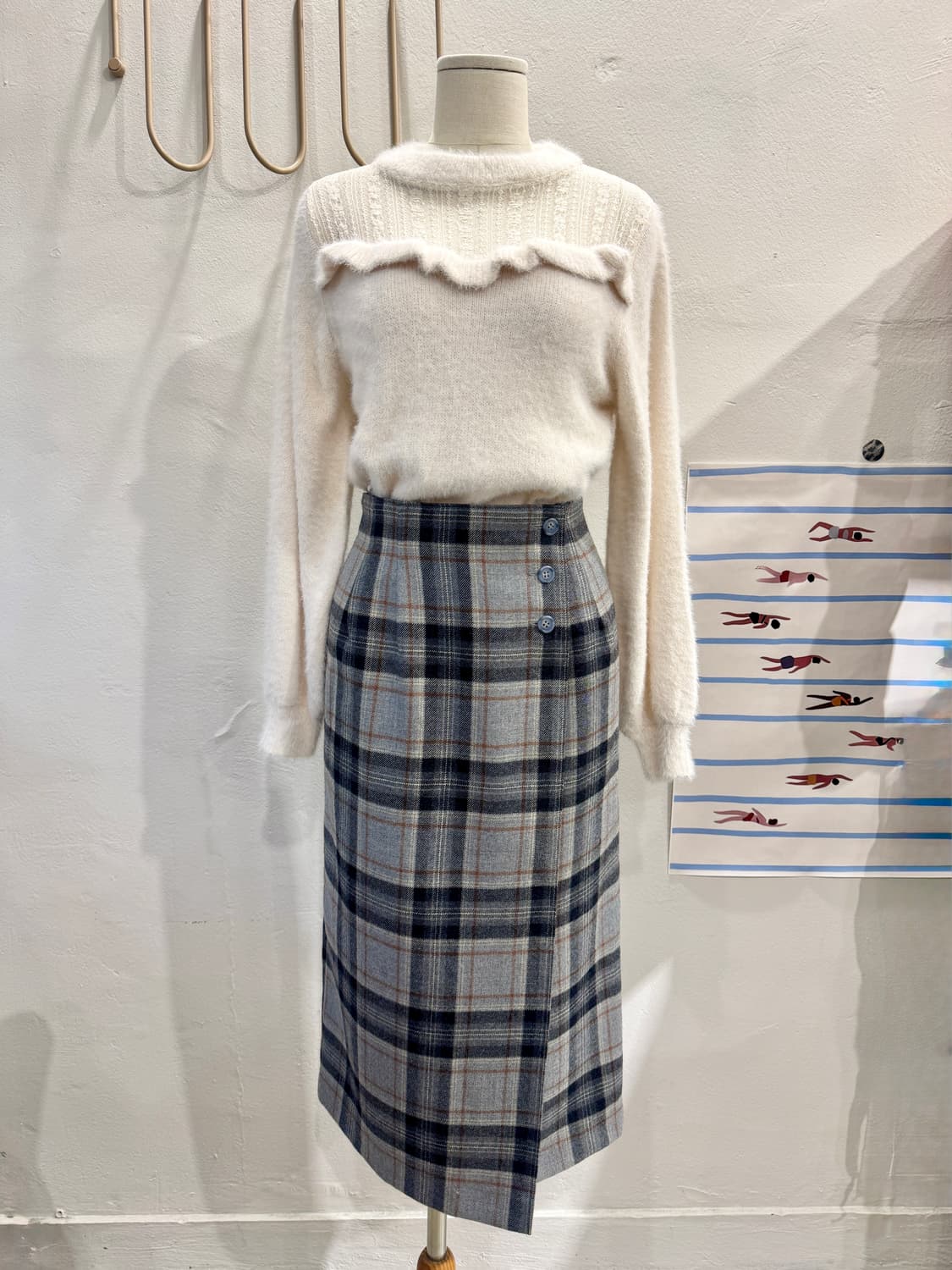japan vintage 히든 체크미디 스커트 상품이미지1