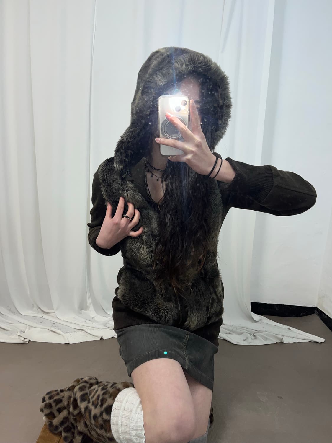 브라운 퍼 트리밍 후드집업 상품이미지6