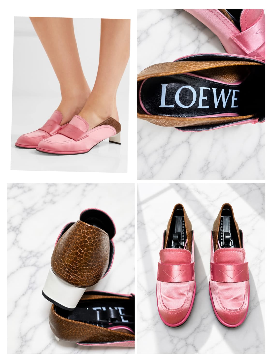 LOEWE 로에베 샴페인 핑크 새틴 로퍼 힐 / 트위스트 힐 / 39 상품이미지1