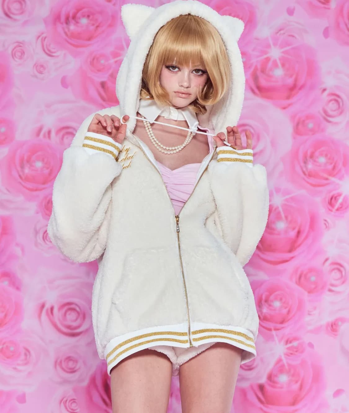 베이비메탈클럽 베메클 마시멜로우 키티 퍼 자켓 아이보리 상품이미지1