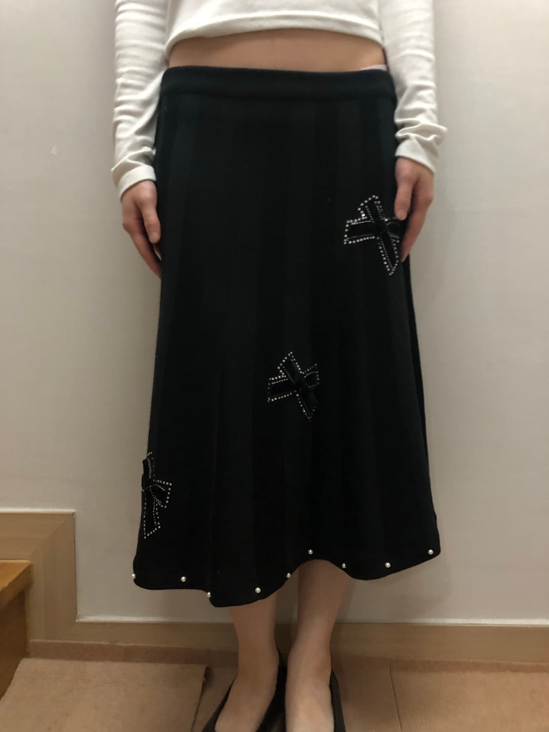 빈티지 블랙 니트 비즈 스커트 상품이미지1
